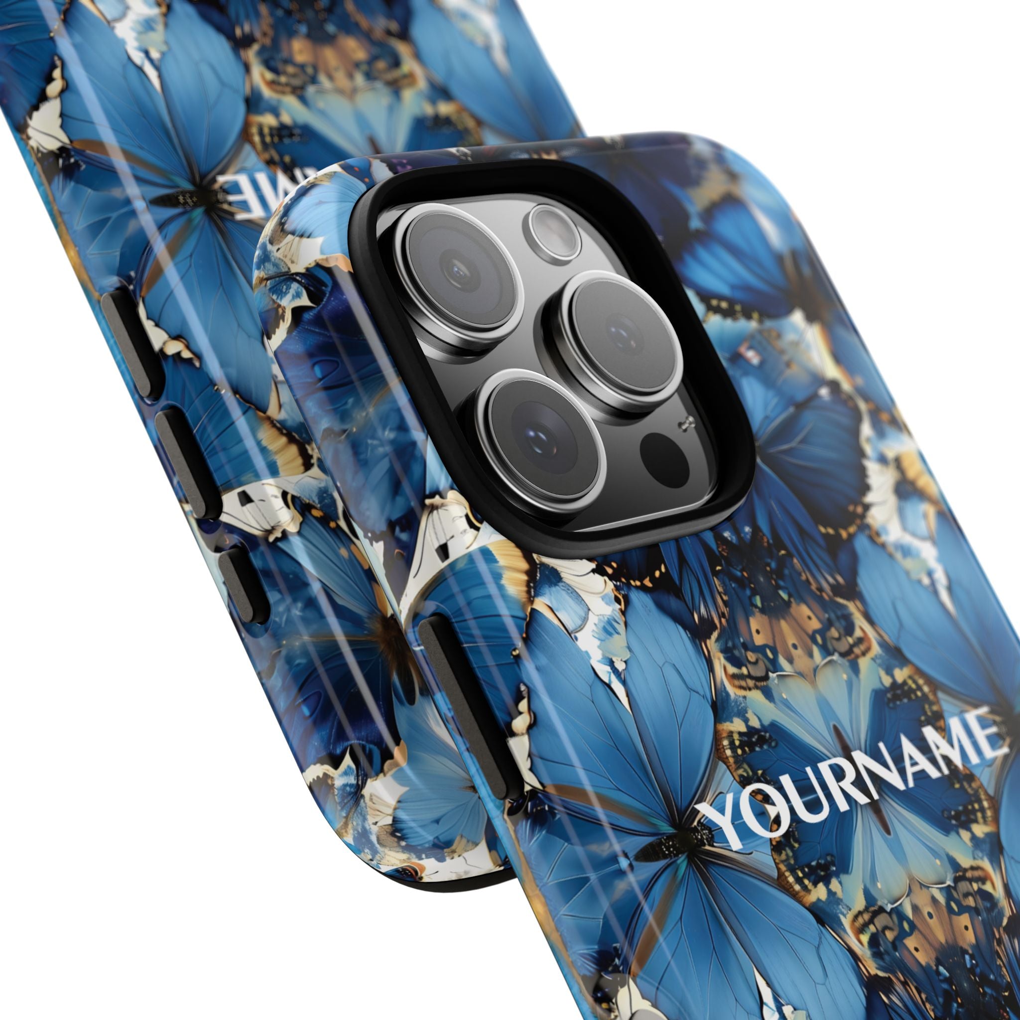 Blue Butterfly Phone Case — Personalized Tough Case with Kaleidoscope Design