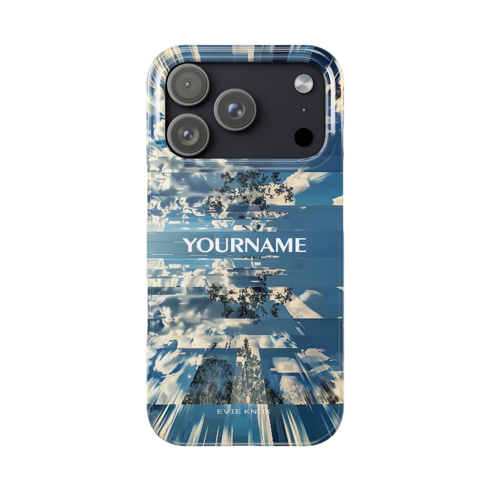 Abstract Prismatic Blue Sky Slim Phone Case — Glitch Cloudscape Design