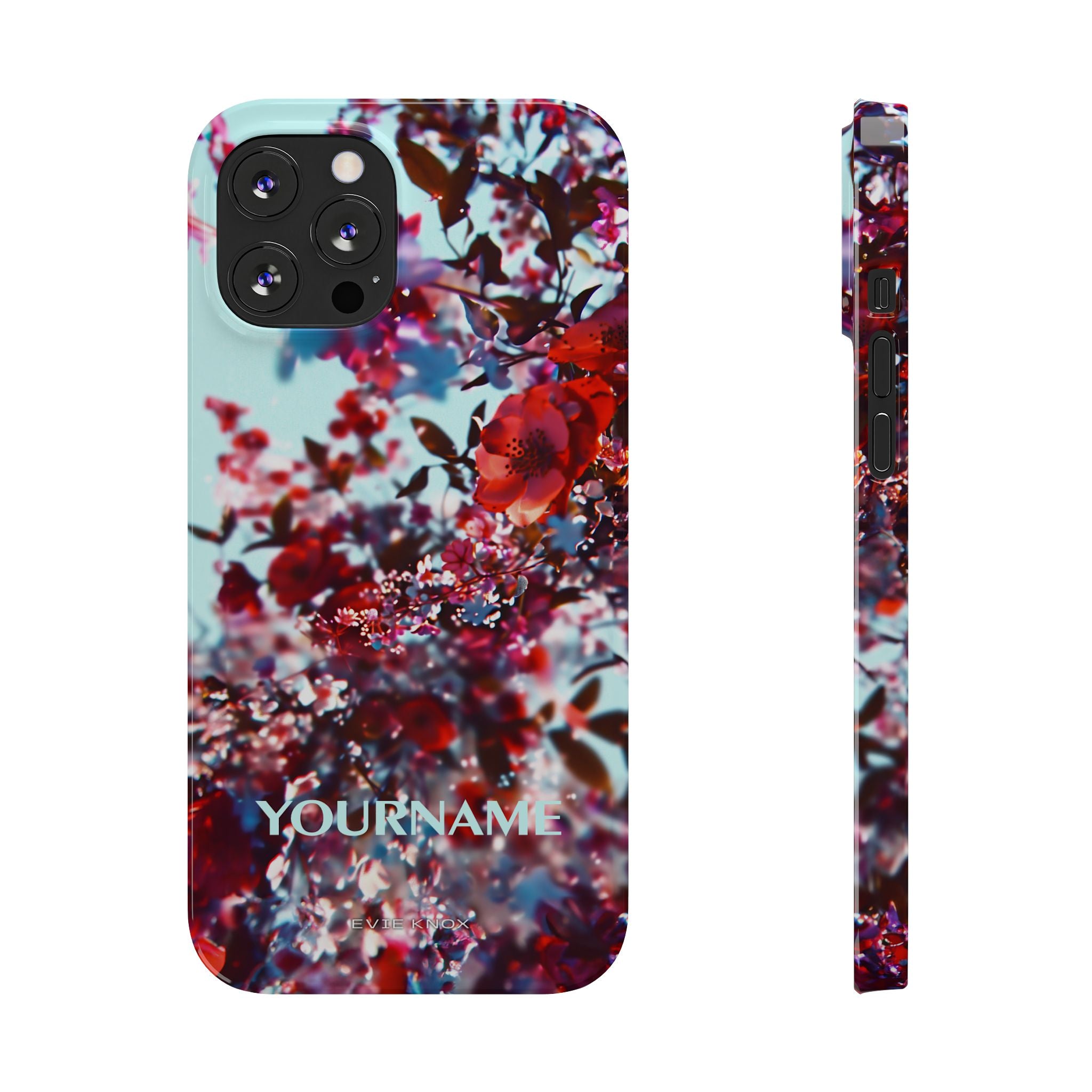 Red Cherry Blossom Floral Slim iPhone Case