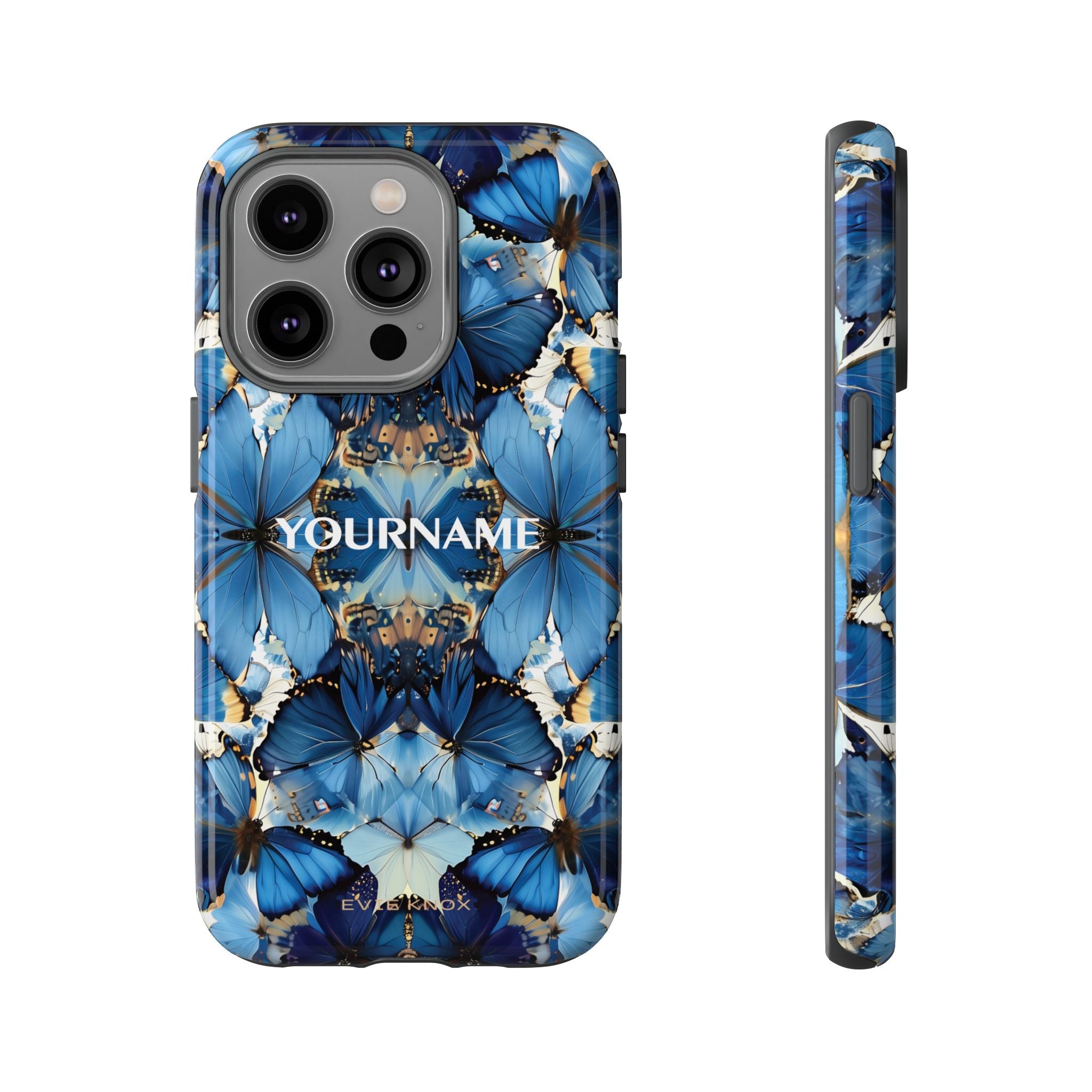 Blue Butterfly Phone Case — Personalized Tough Case with Kaleidoscope Design