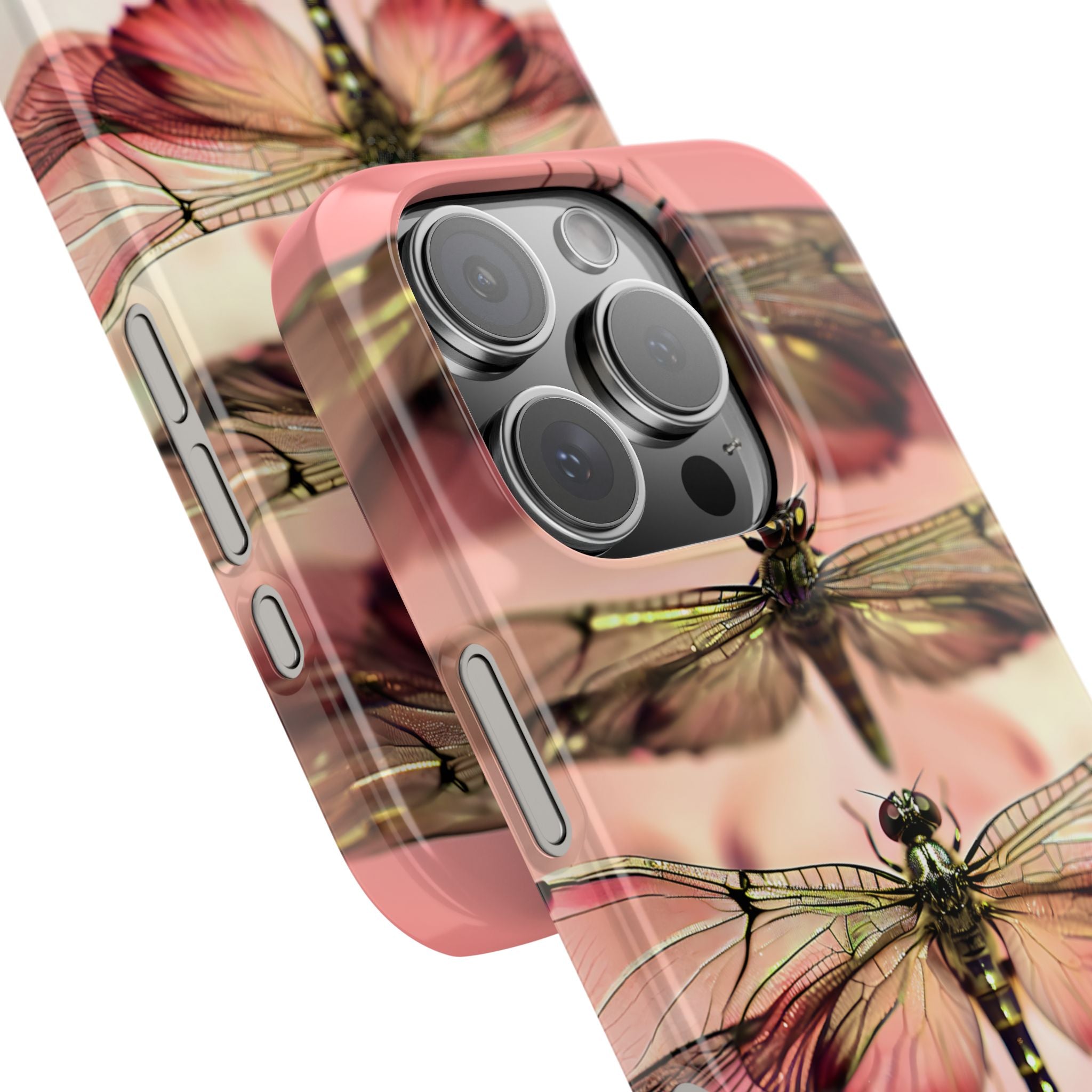 Dragonfly Array Slim Phone Case — Pink Floral Insect Art Protective Cover