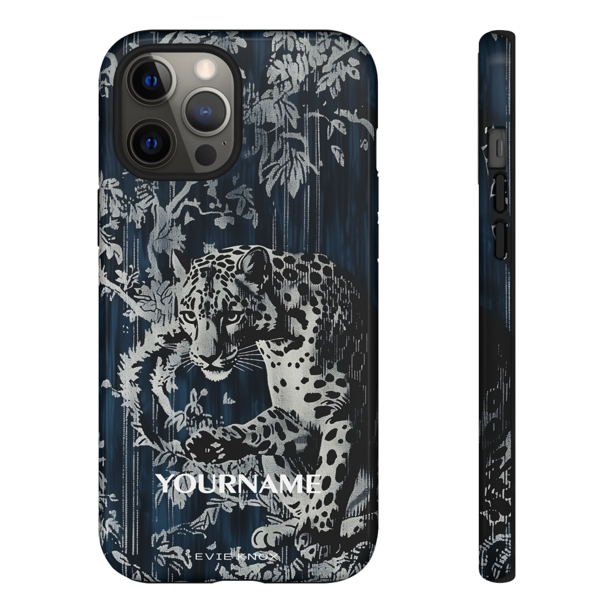Indigo Leopard Phone Case — Tough Dark Floral iPhone Cover
