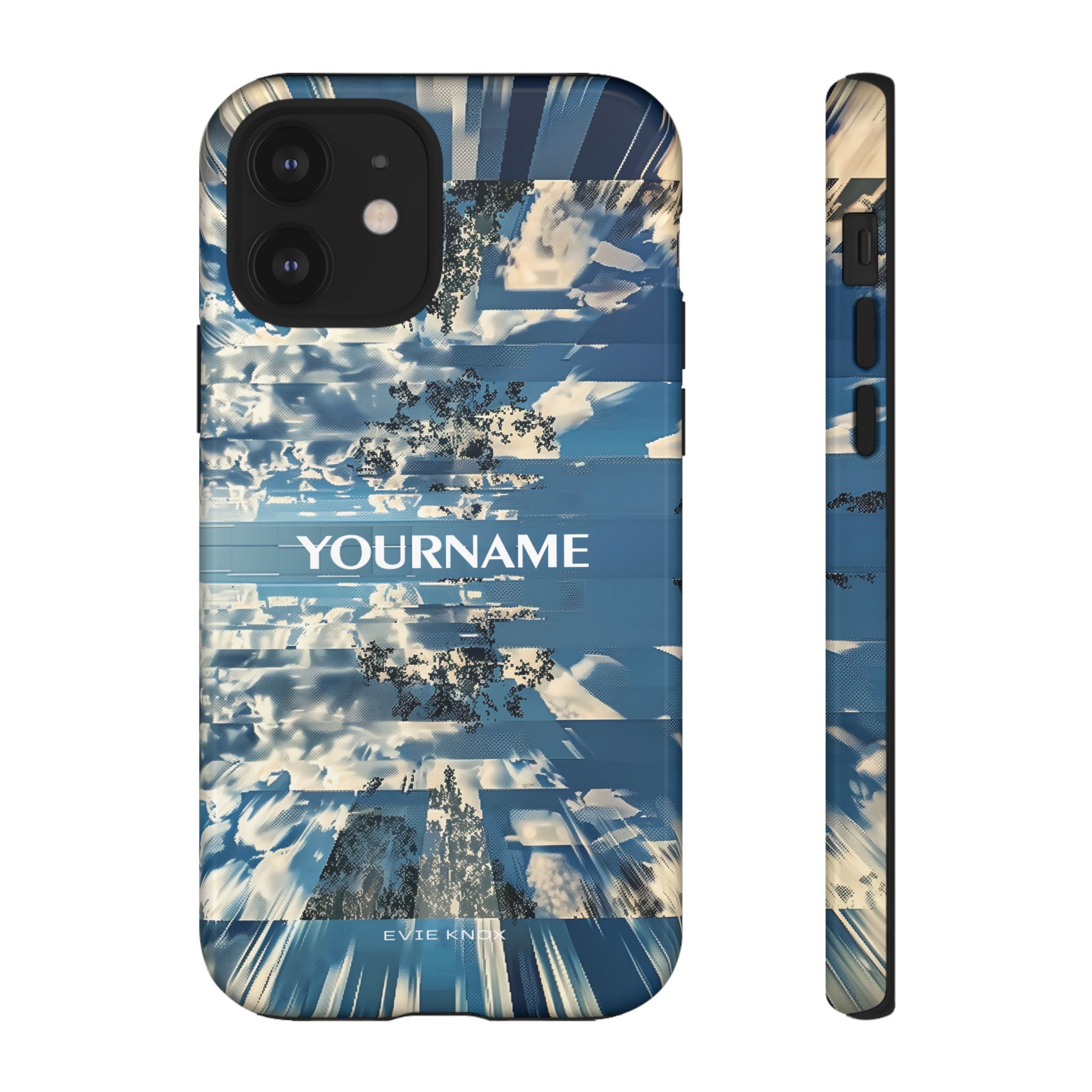 Abstract Prismatic Blue Sky Tough Phone Case — Glitch Cloudscape Design