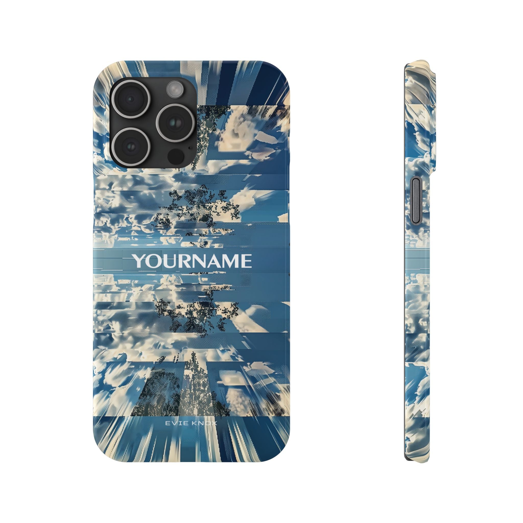 Abstract Prismatic Blue Sky Slim Phone Case — Glitch Cloudscape Design