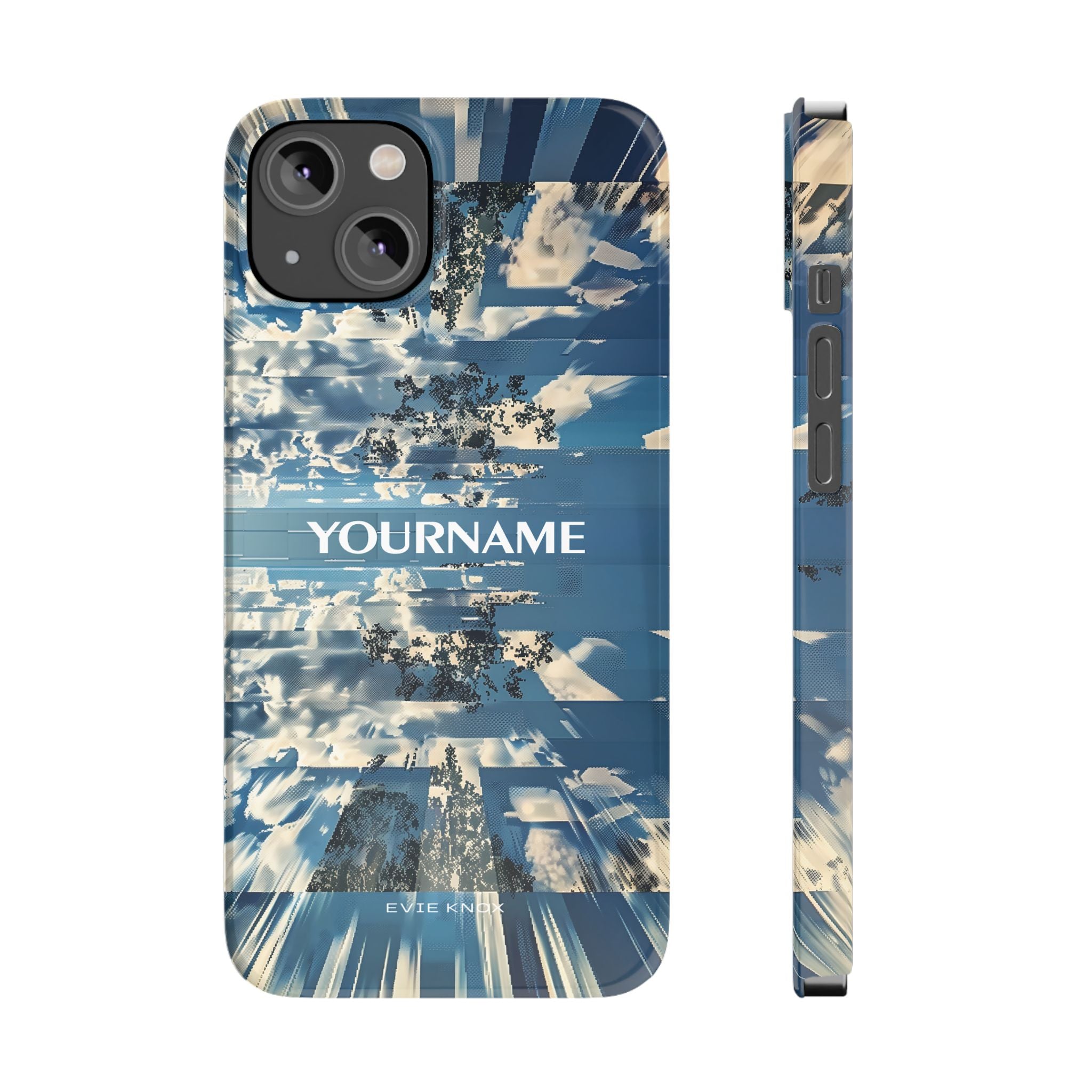 Abstract Prismatic Blue Sky Slim Phone Case — Glitch Cloudscape Design