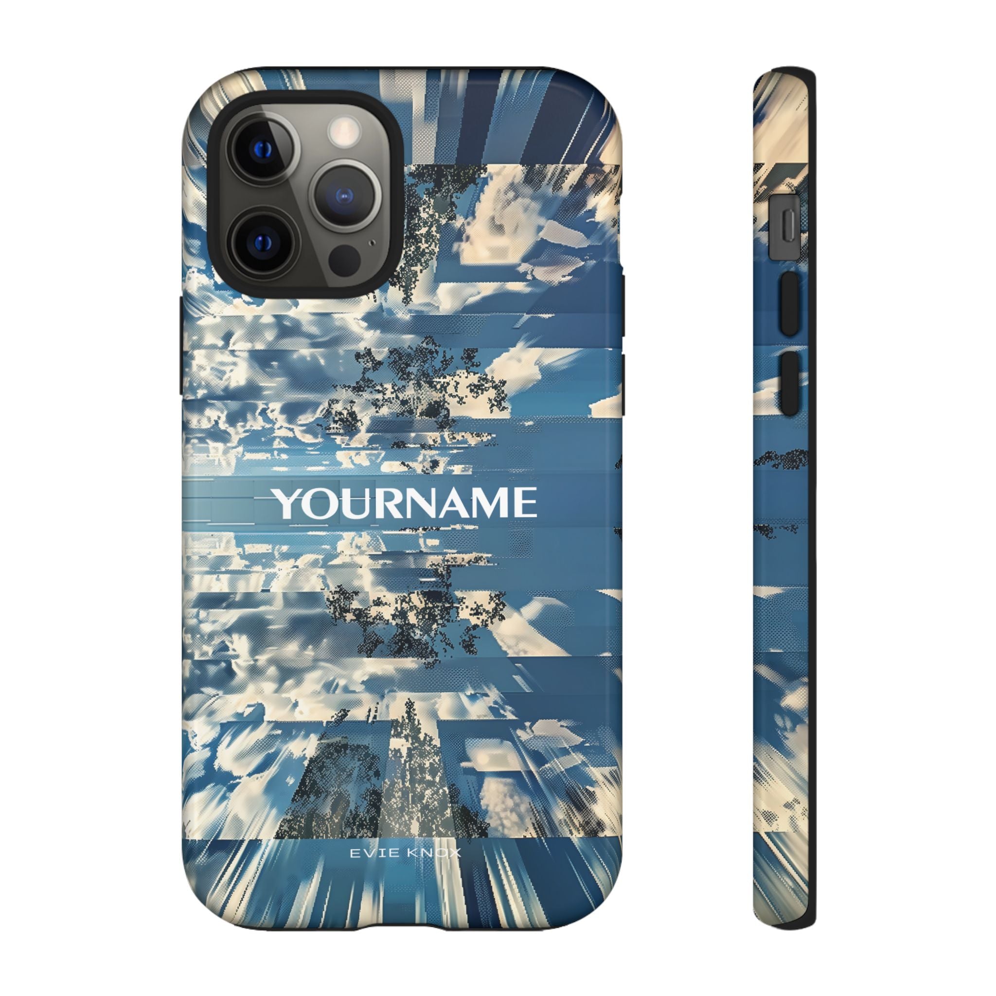 Abstract Prismatic Blue Sky Tough Phone Case — Glitch Cloudscape Design
