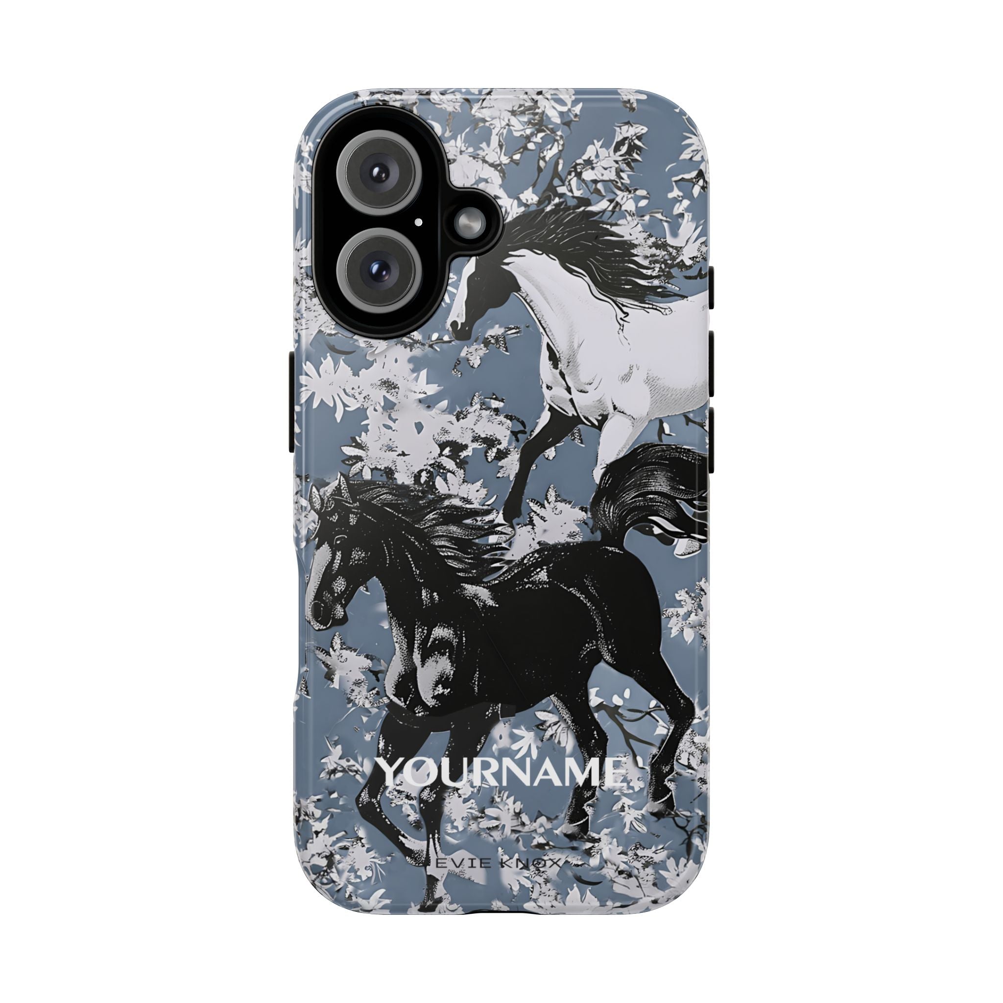 Horses on Dusty Blue Floral Pattern Tough Phone Case - Personalizable iPhone Case