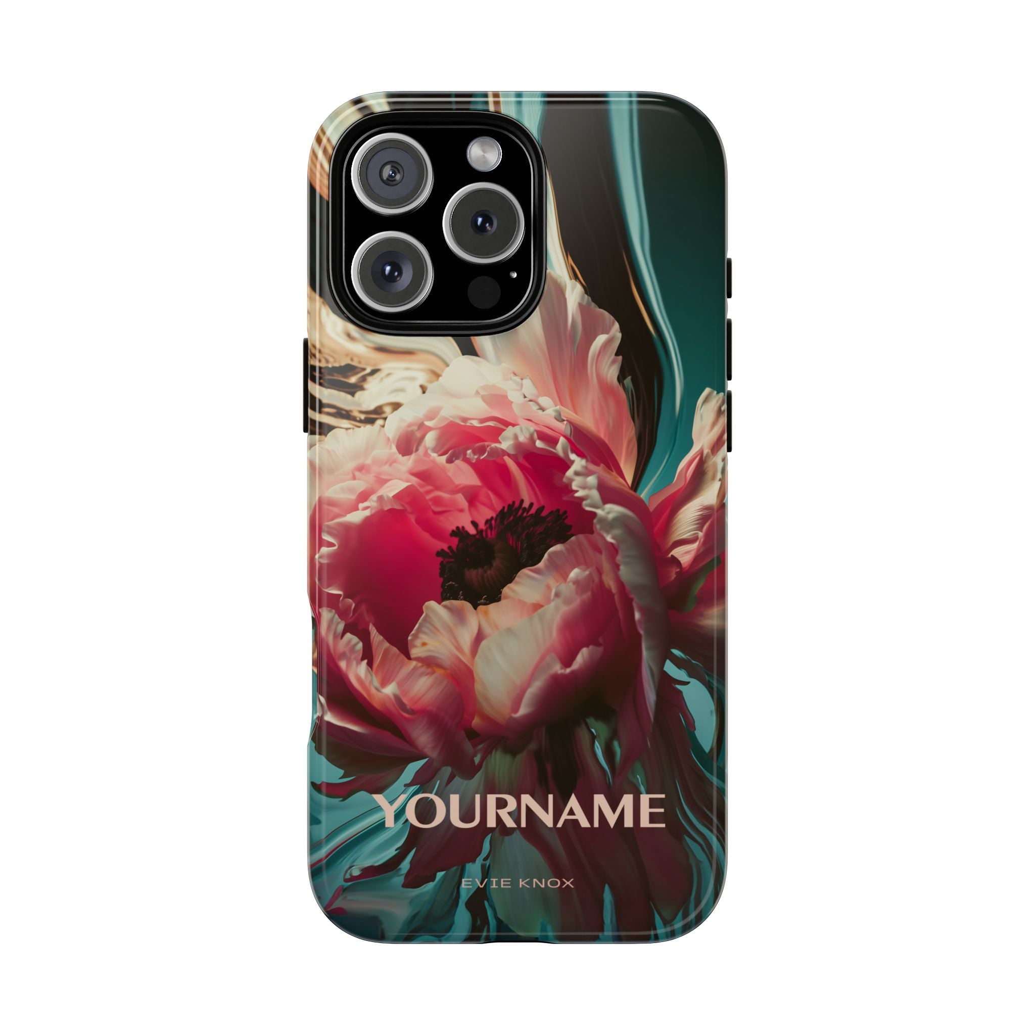 Floral Splash Tough Phone Case — Dark Teal & Pink Peony Design
