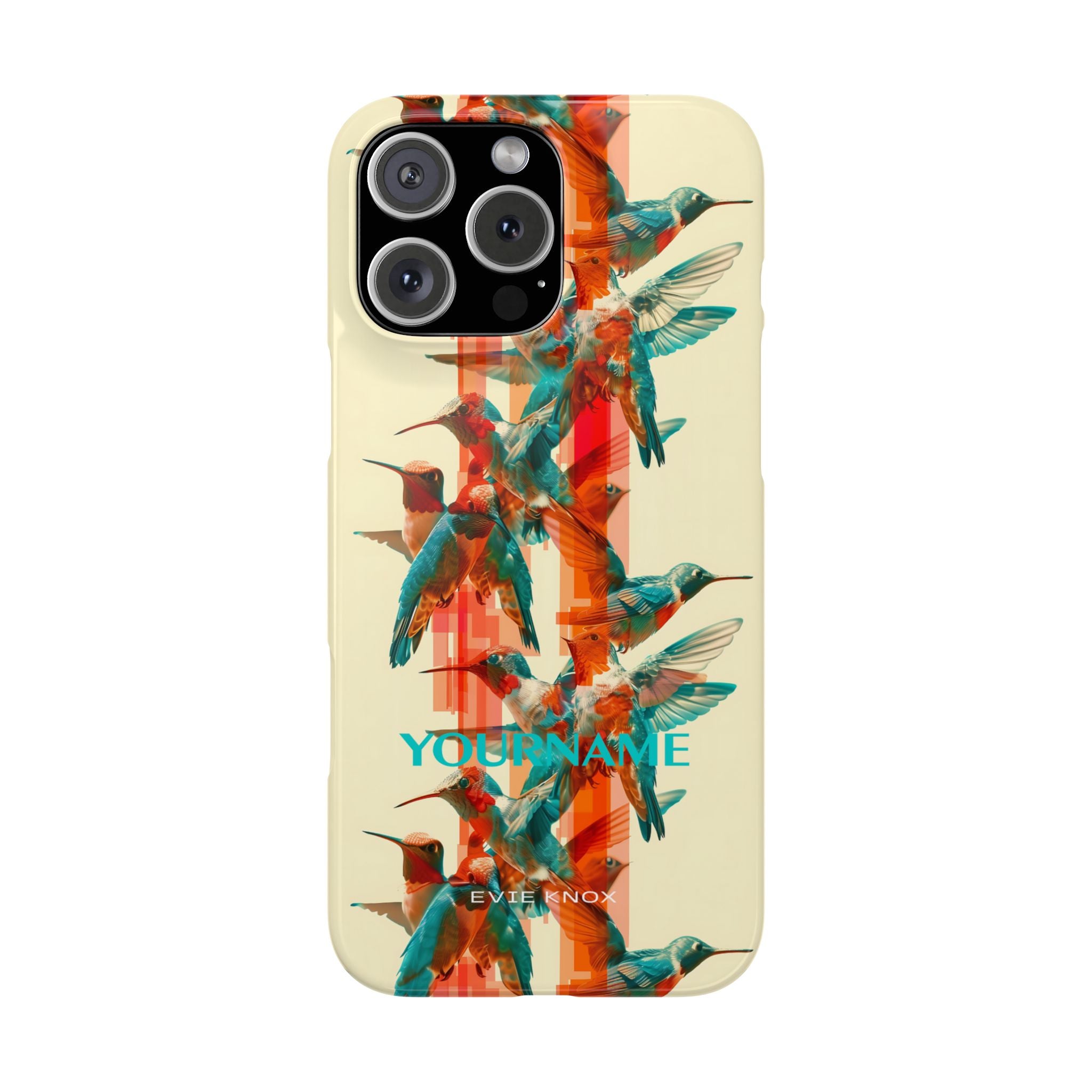 Hummingbird Stripe Slim Phone Case — Retro Teal & Coral Protective Cover