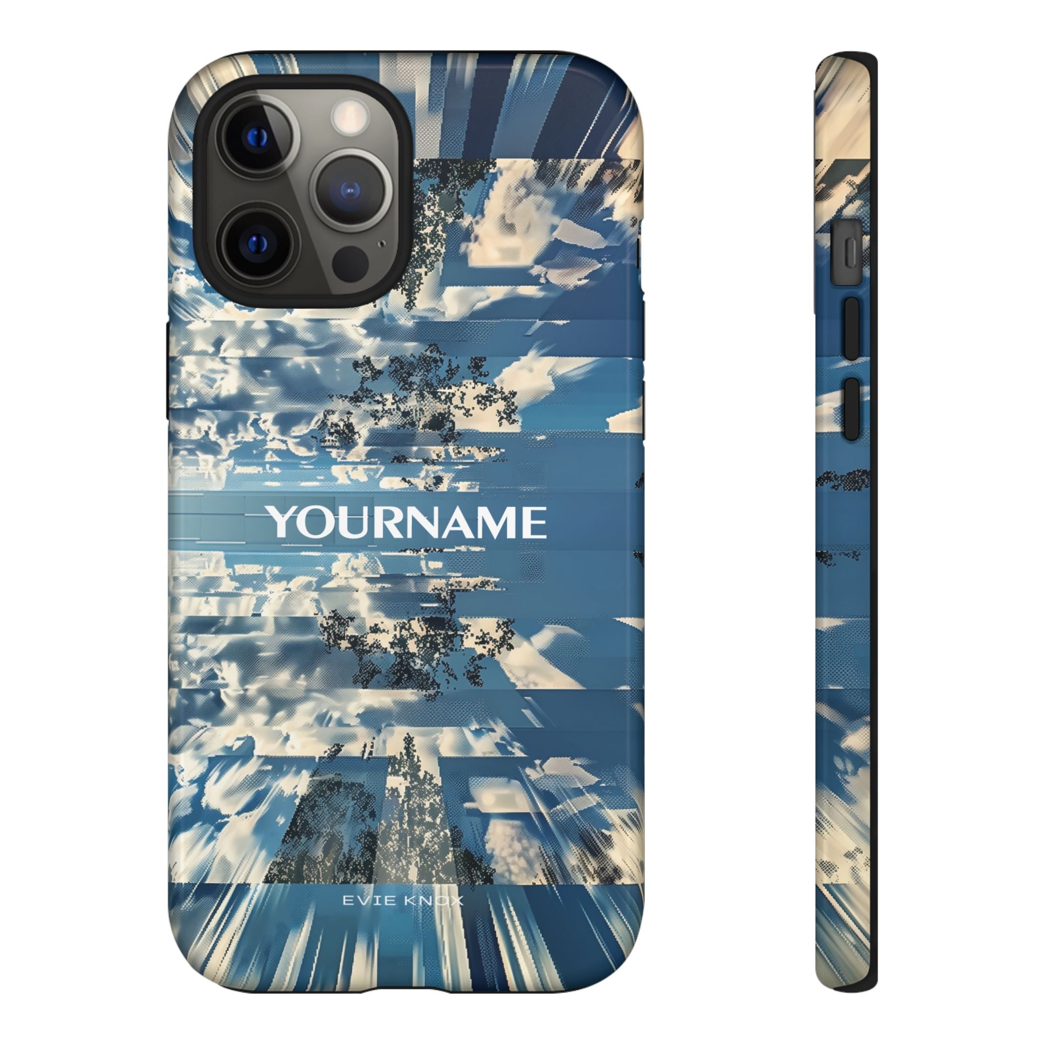 Abstract Prismatic Blue Sky Tough Phone Case — Glitch Cloudscape Design