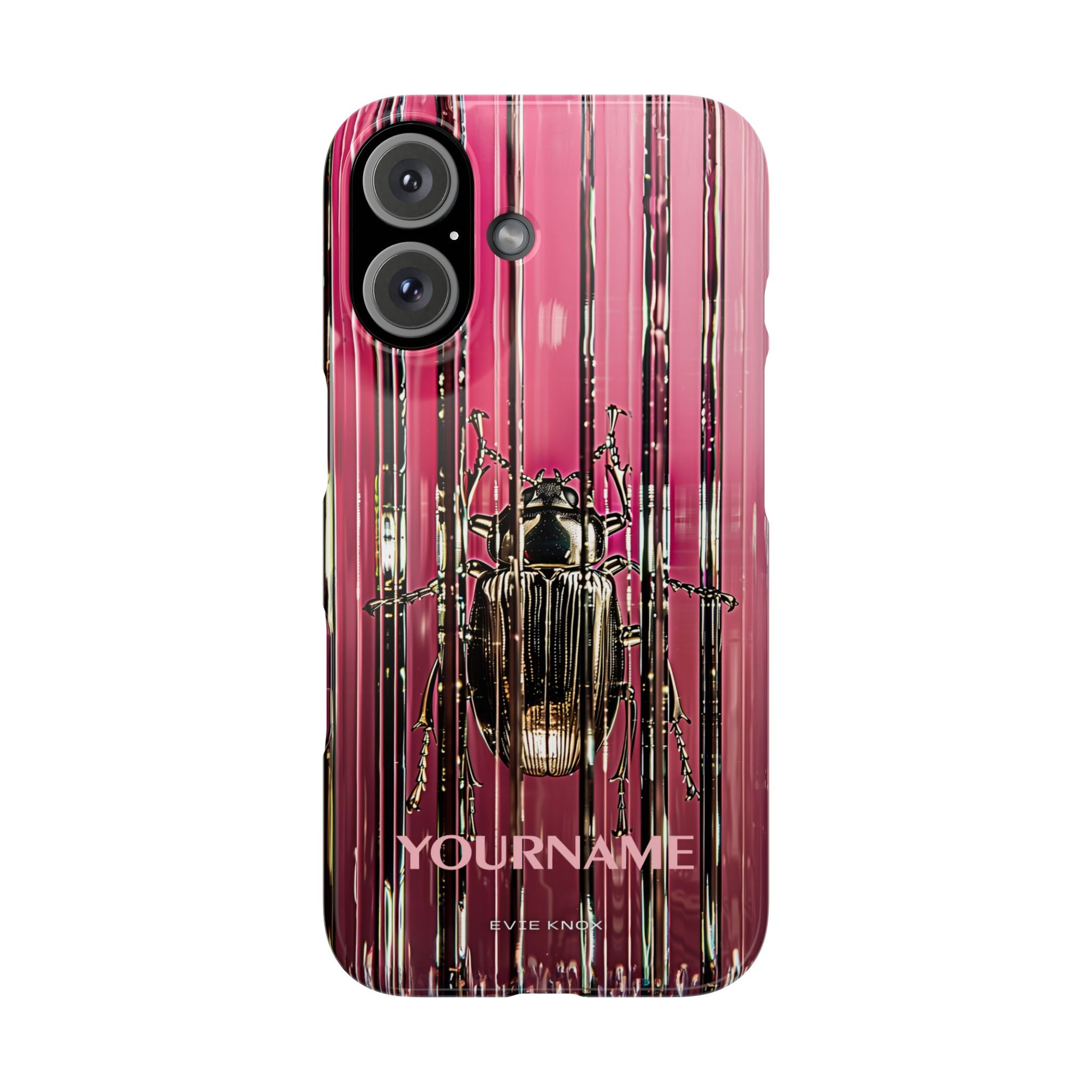 Pink Silver Beetle In Art Glass Slim iPhone Case — Personalized Phone Cover