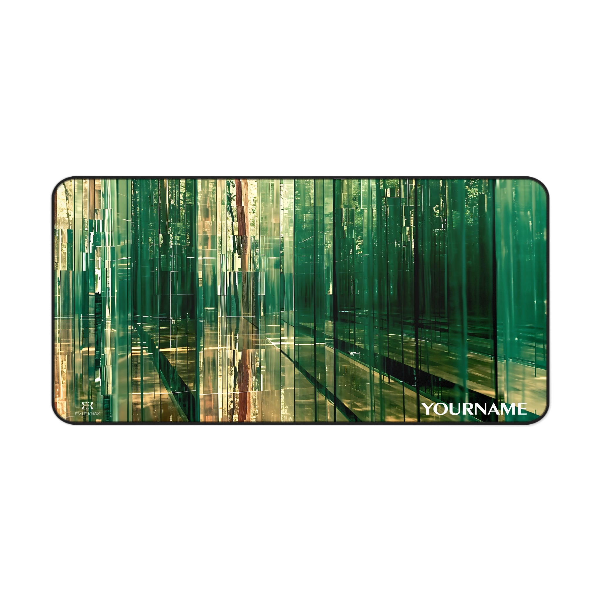 Abstract Striped Green Forest Desk Mat — Personalizable Mouse Pad
