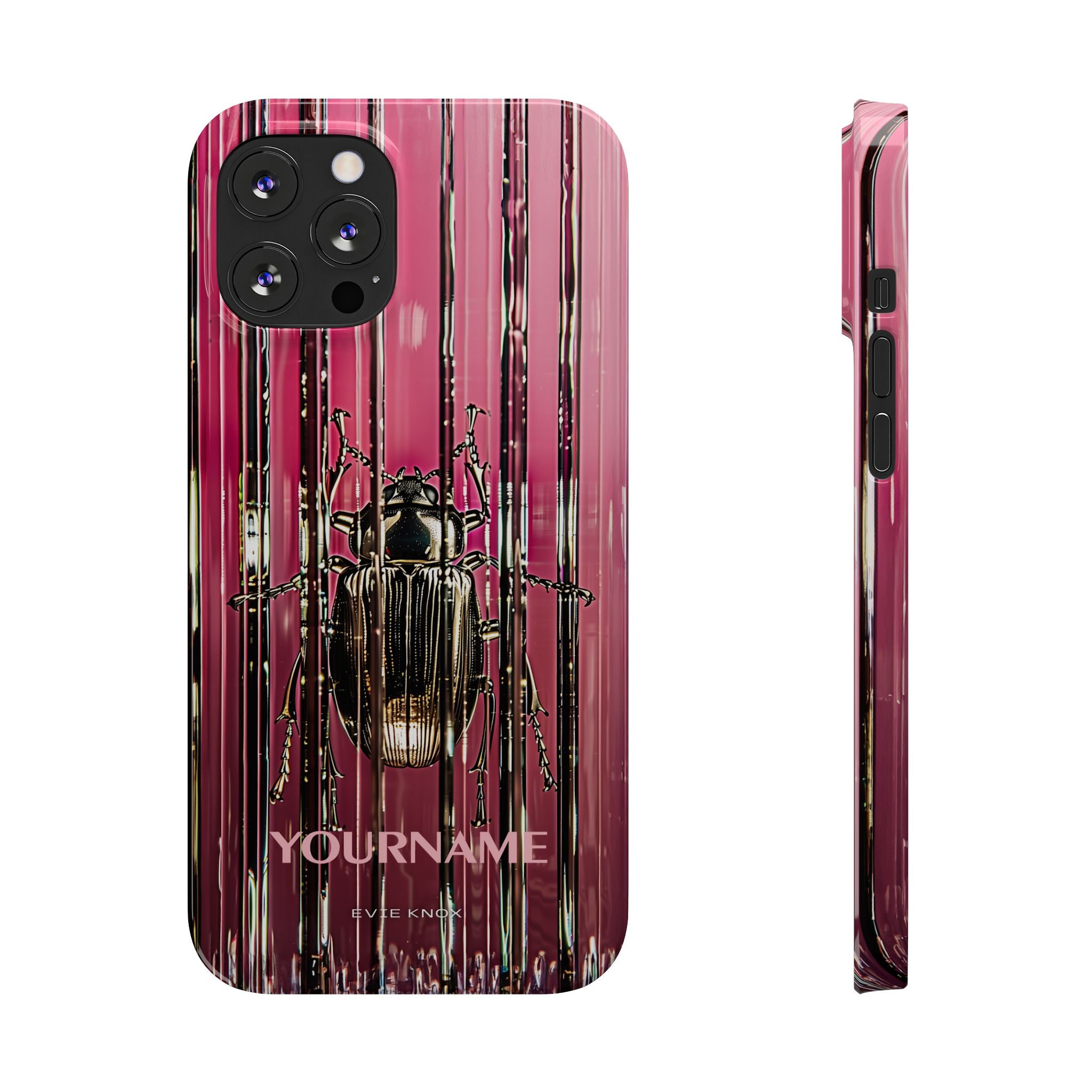 Pink Silver Beetle In Art Glass Slim iPhone Case — Personalized Phone Cover