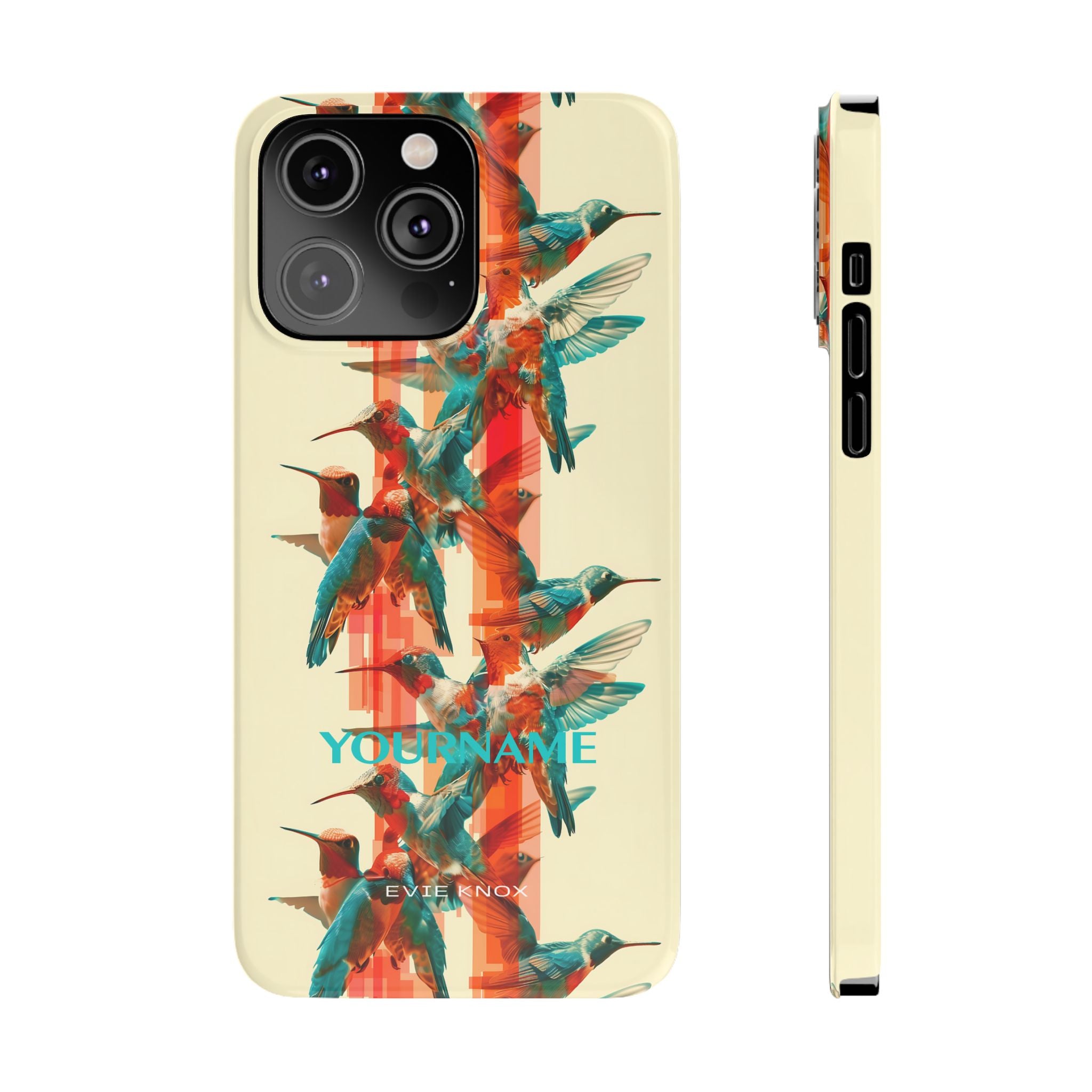 Hummingbird Stripe Slim Phone Case — Retro Teal & Coral Protective Cover