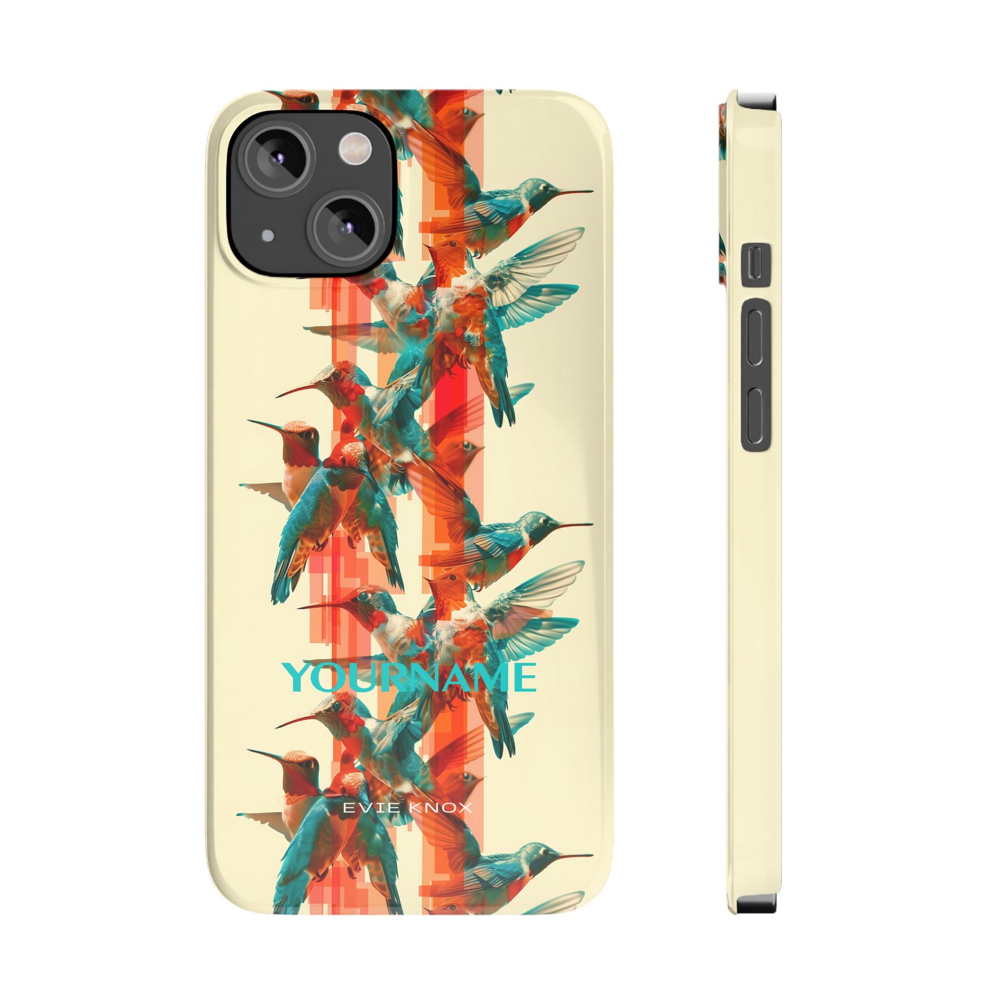 Hummingbird Stripe Slim Phone Case — Retro Teal & Coral Protective Cover