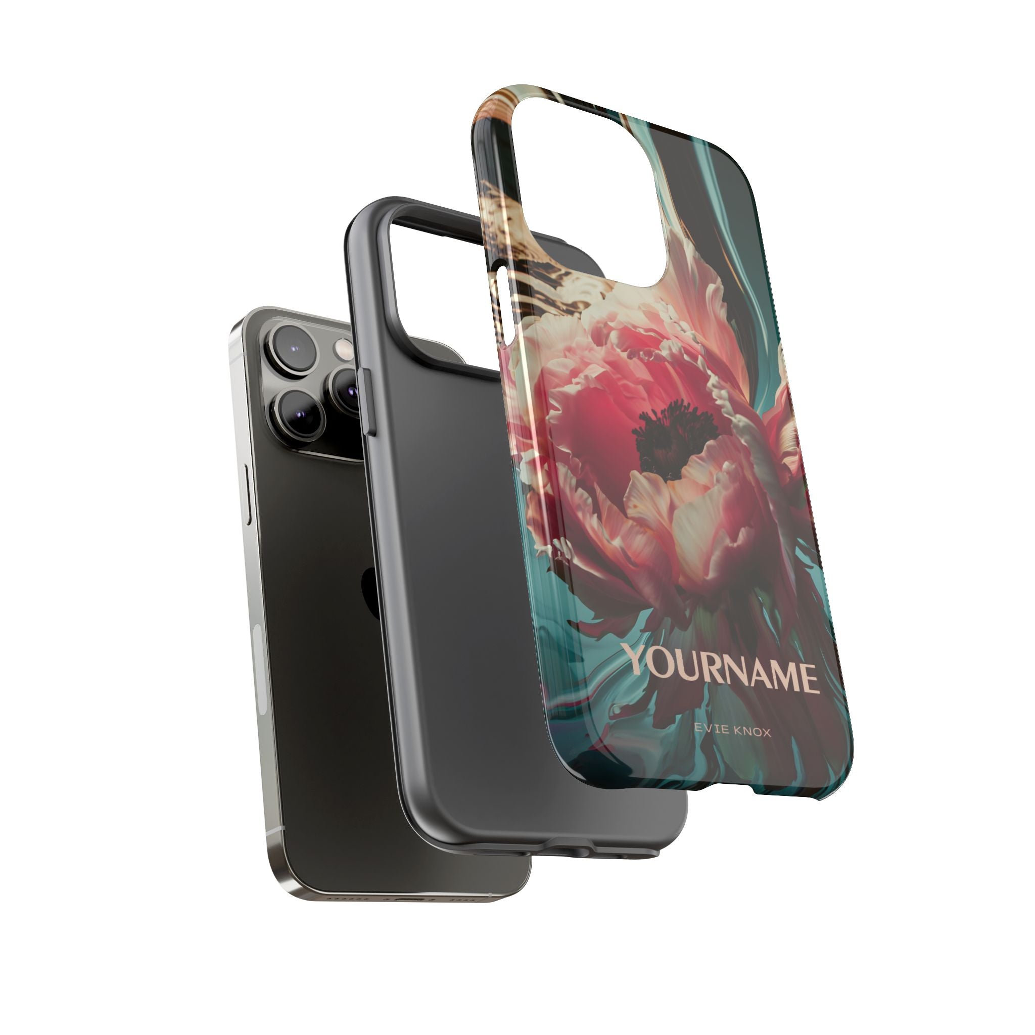 Floral Splash Tough Phone Case — Dark Teal & Pink Peony Design