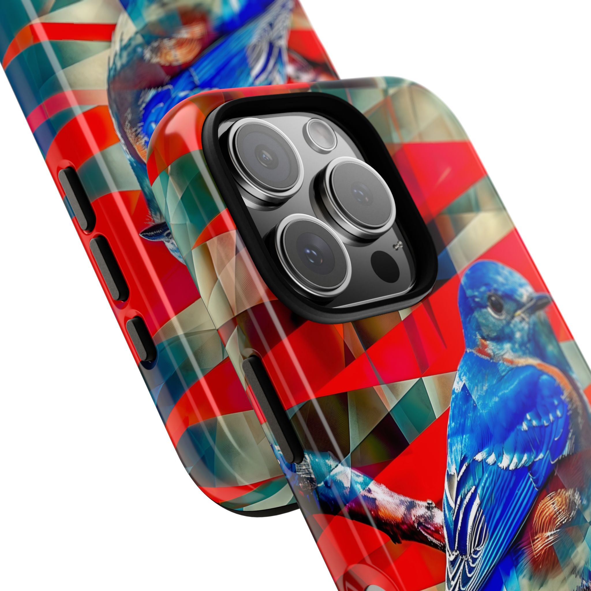 Bluebird Tough Phone Case — Vibrant Geometric Nature Design