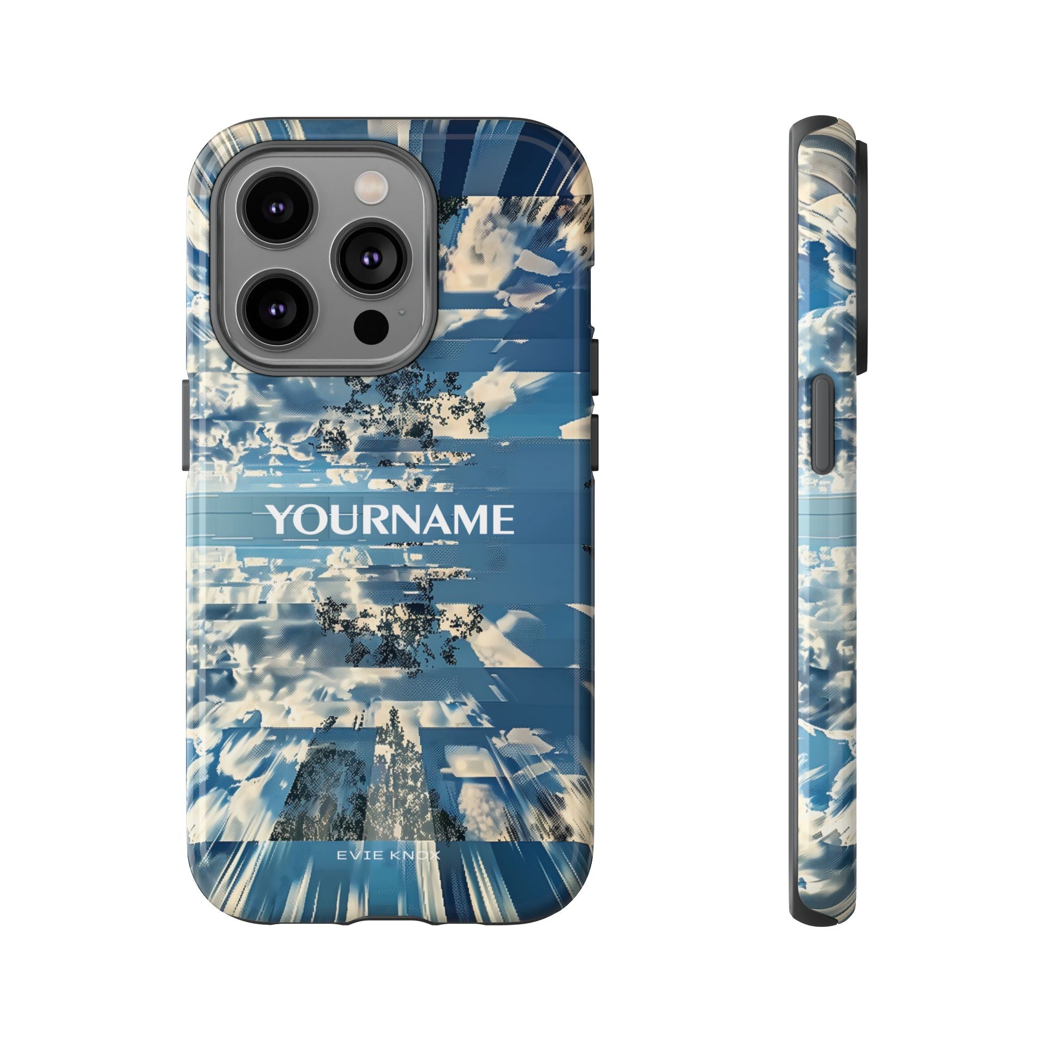 Abstract Prismatic Blue Sky Tough Phone Case — Glitch Cloudscape Design