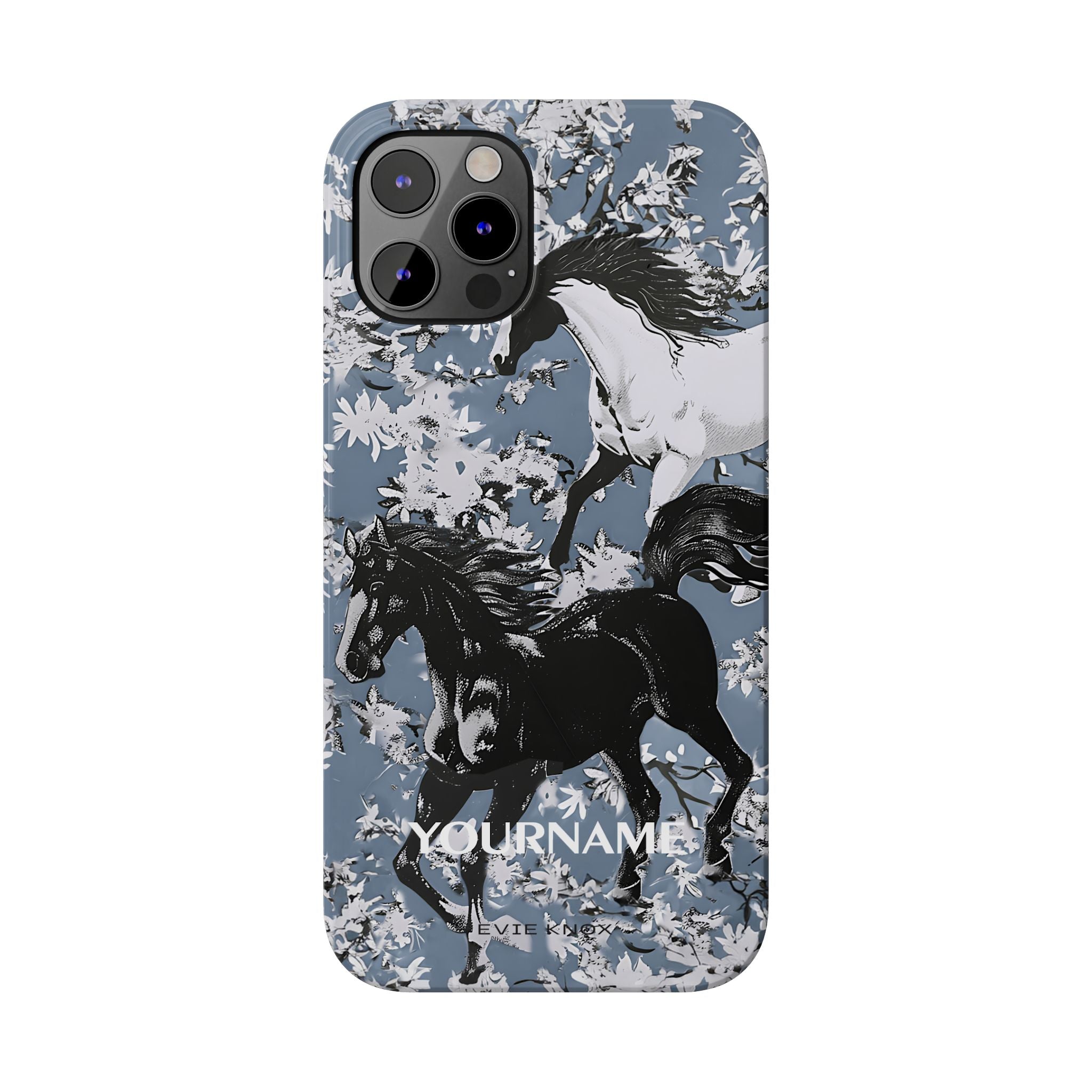 Horses on Dusty Blue Floral Pattern Slim Phone Case - Personalizable iPhone Case