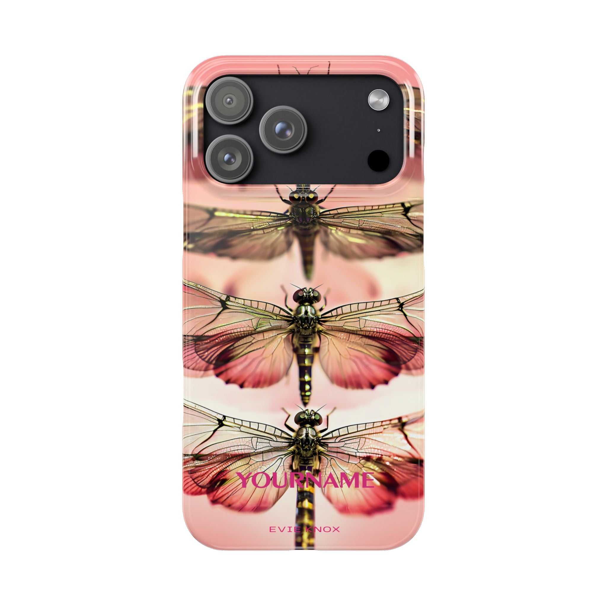 Dragonfly Array Slim Phone Case — Pink Floral Insect Art Protective Cover