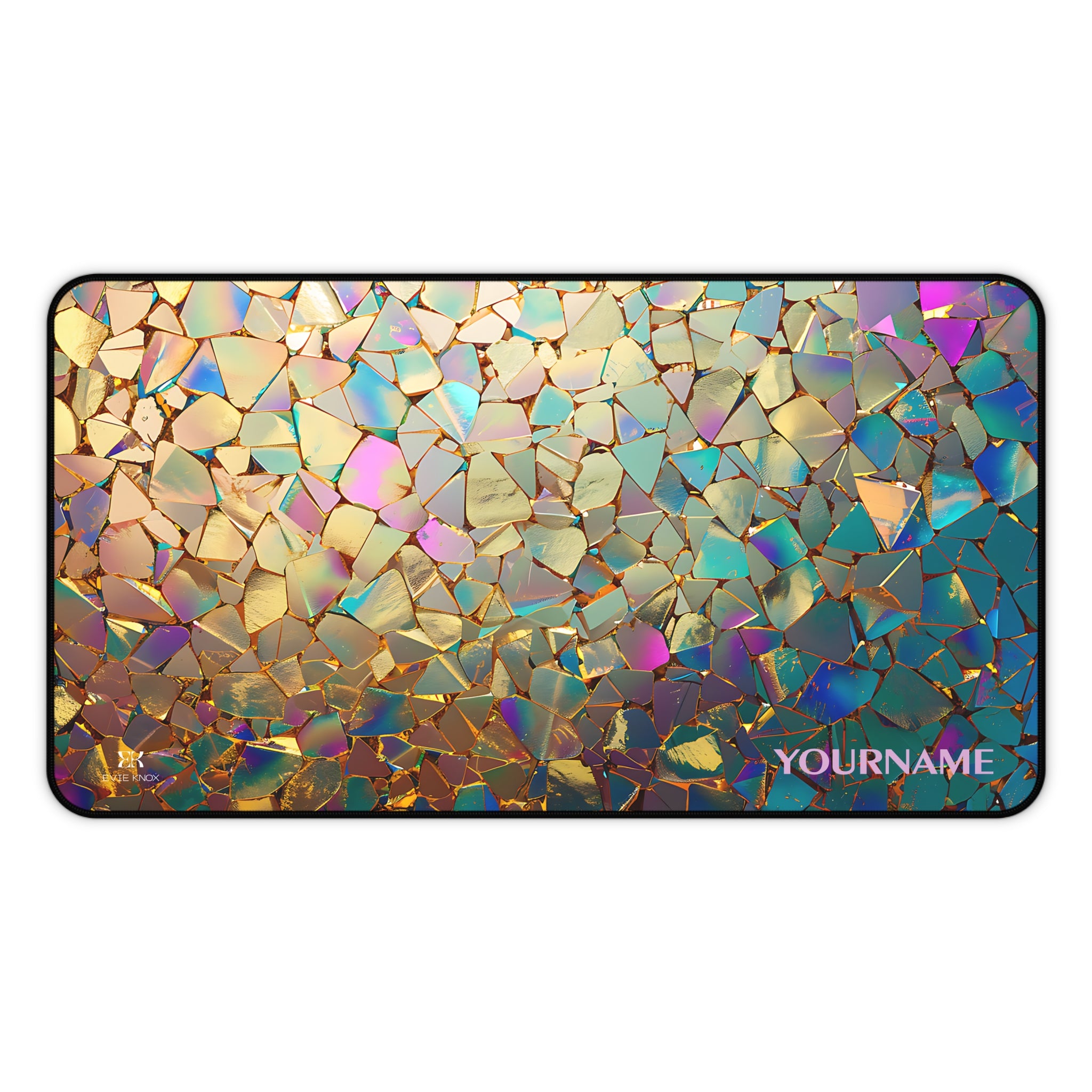 Iridescent Platinum Mosaic Desk Mat — Personalized Glitter Tile Mouse Pad_