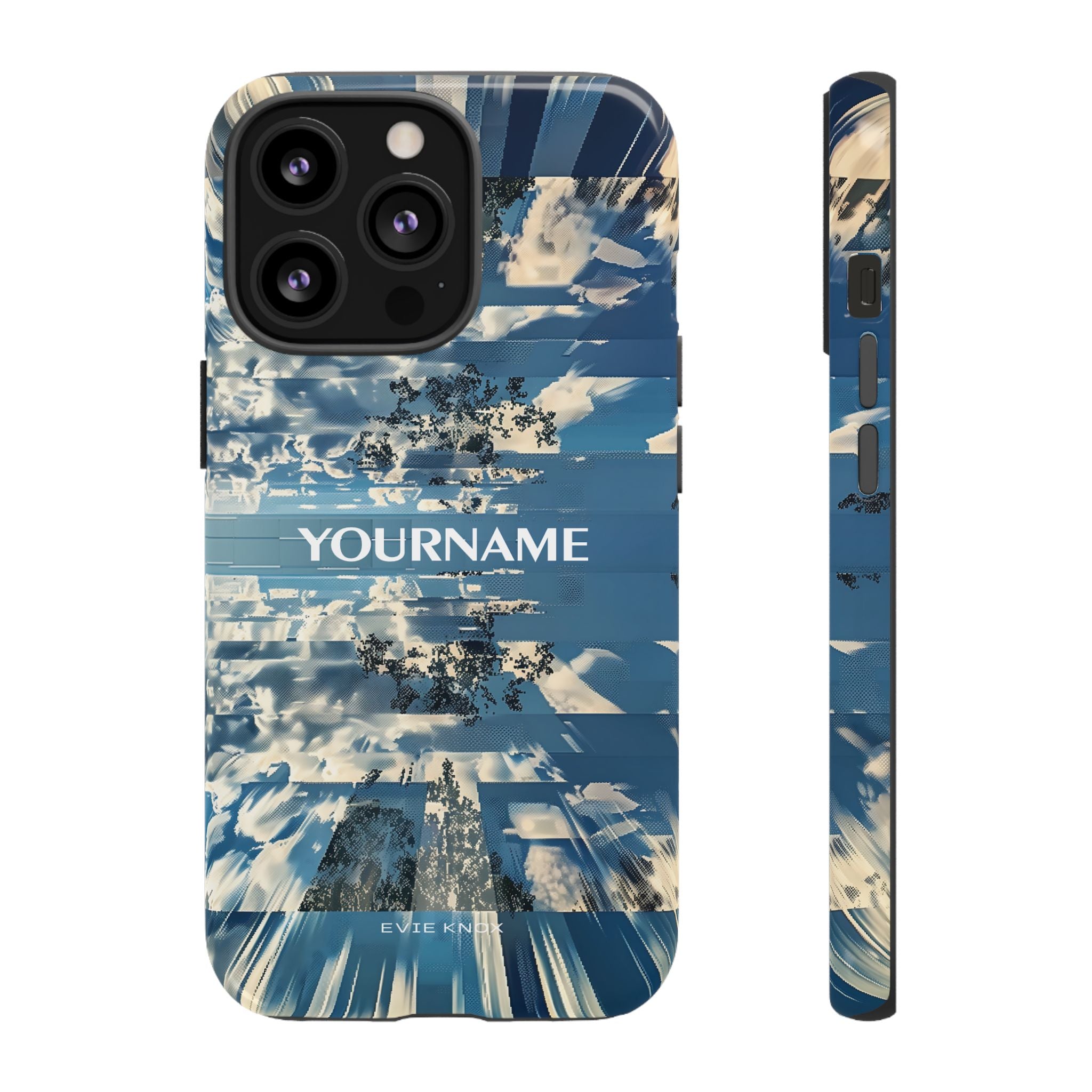 Abstract Prismatic Blue Sky Tough Phone Case — Glitch Cloudscape Design