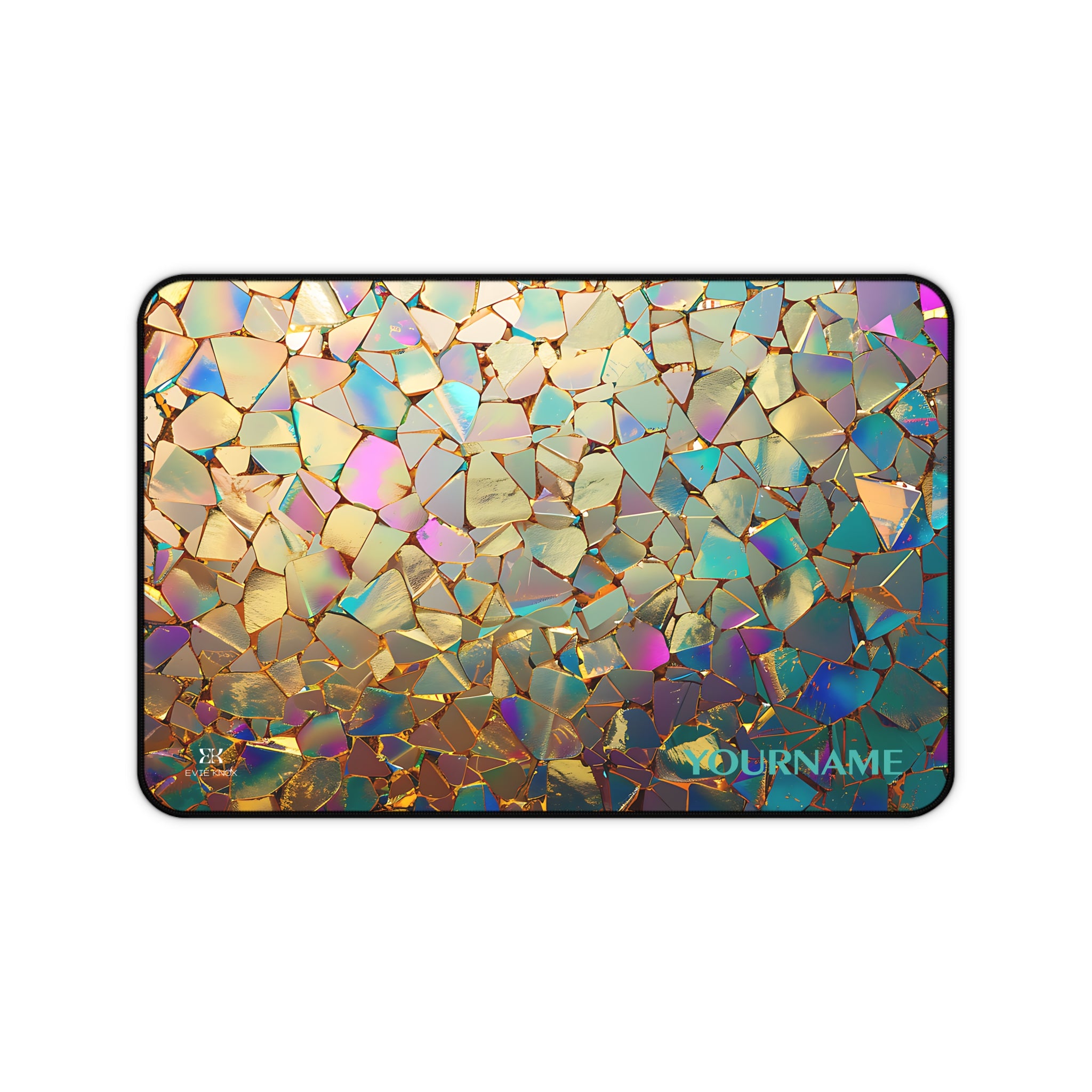 Iridescent Platinum Mosaic Desk Mat — Personalized Glitter Tile Mouse Pad_