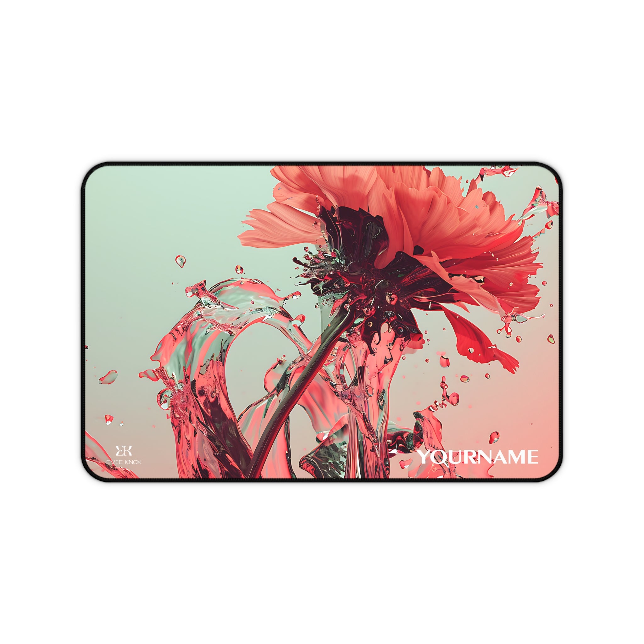 Floral Splash Desk Mat — Artful Coral Bloom Mouse Pad