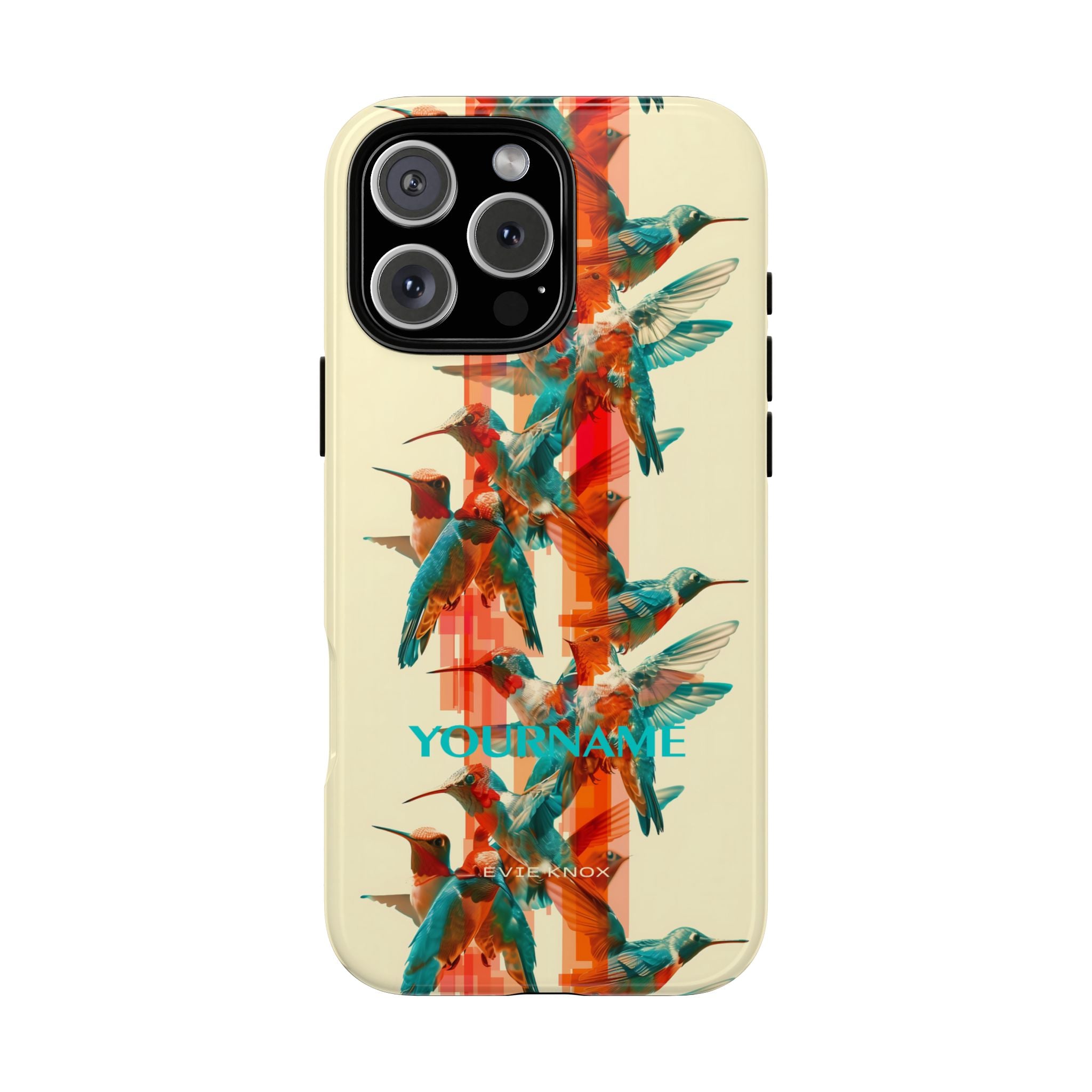 Hummingbird Stripe Tough Phone Case — Retro Teal & Coral Protective Cover