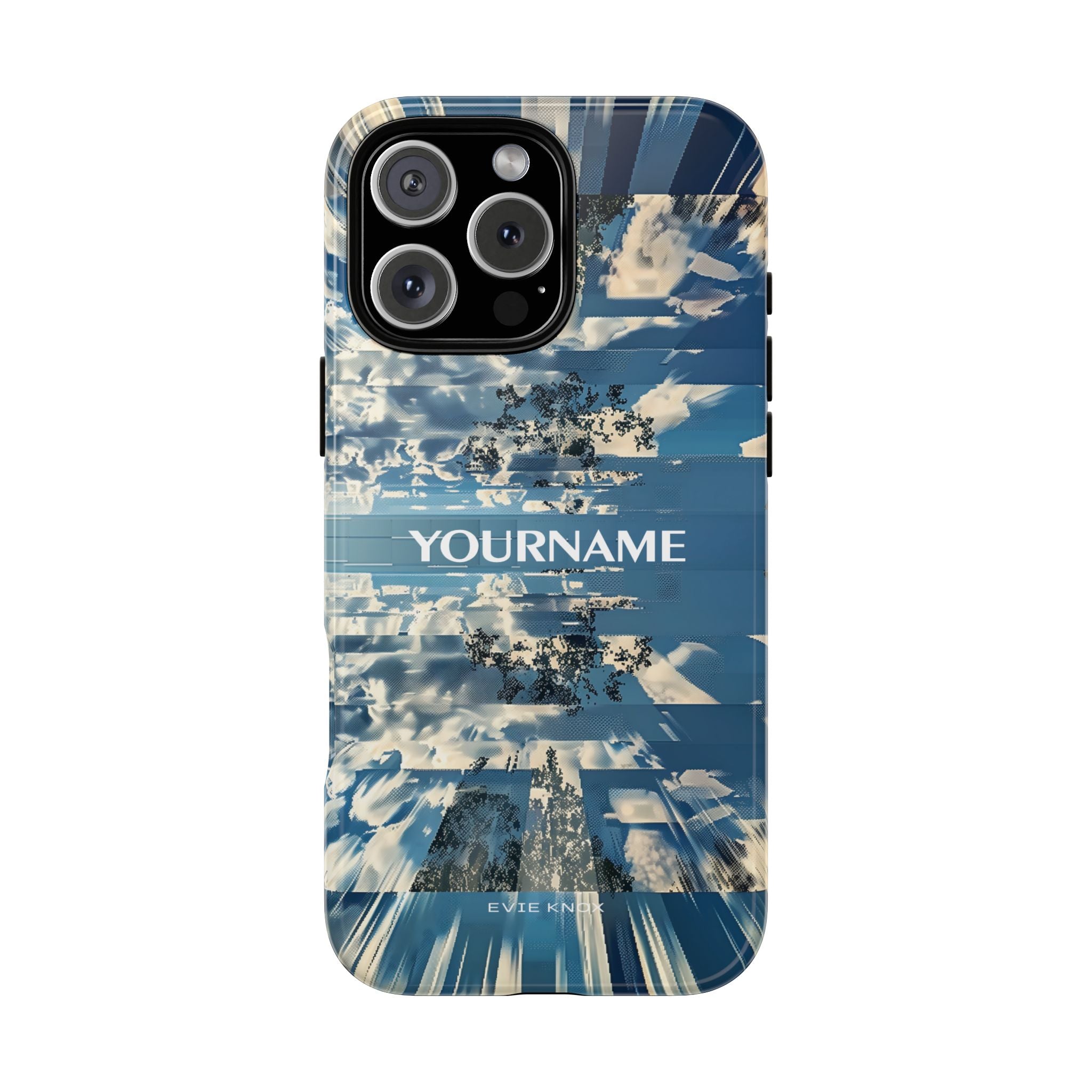 Abstract Prismatic Blue Sky Tough Phone Case — Glitch Cloudscape Design