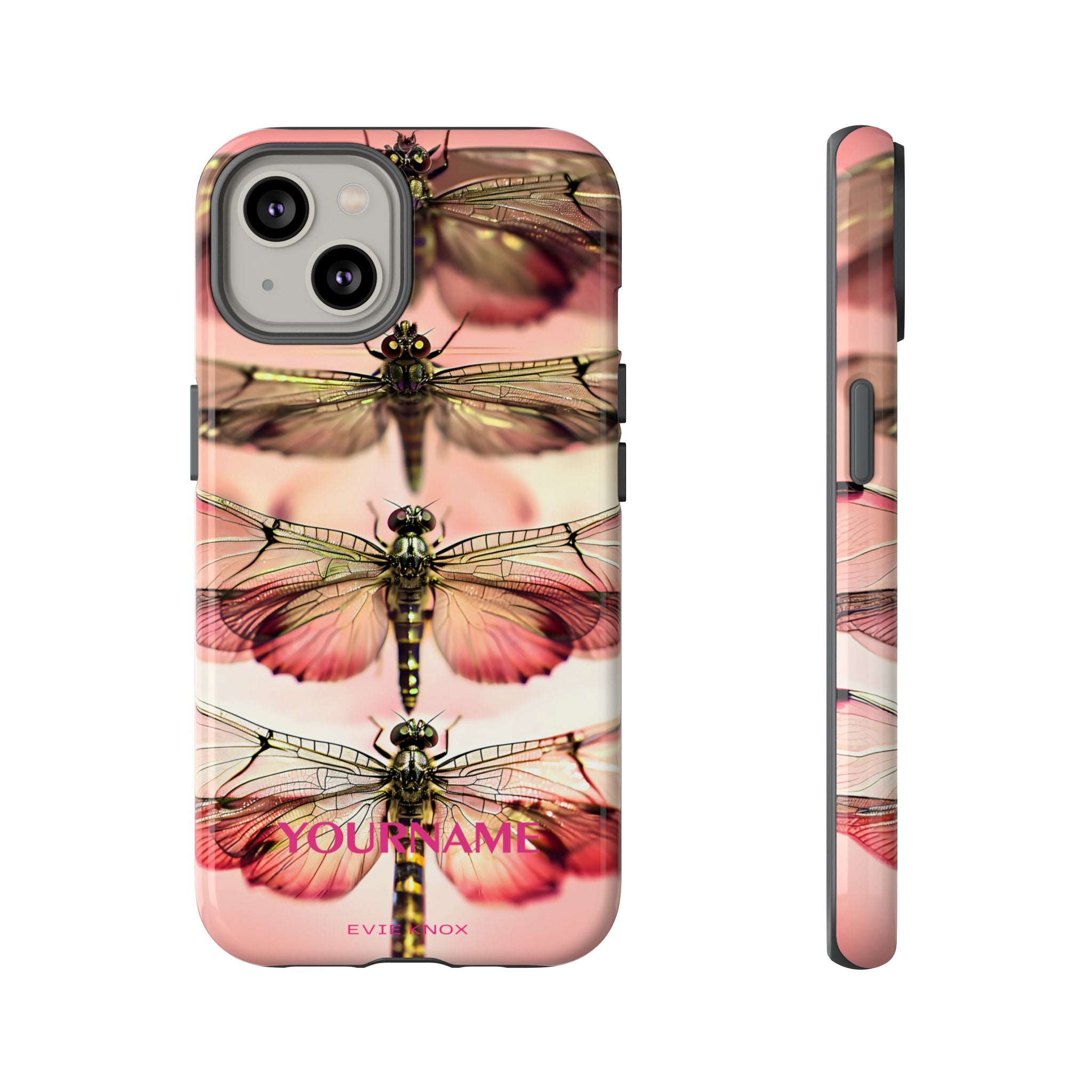 Dragonfly Array Tough Phone Case — Pink Floral Insect Art Protective Cover