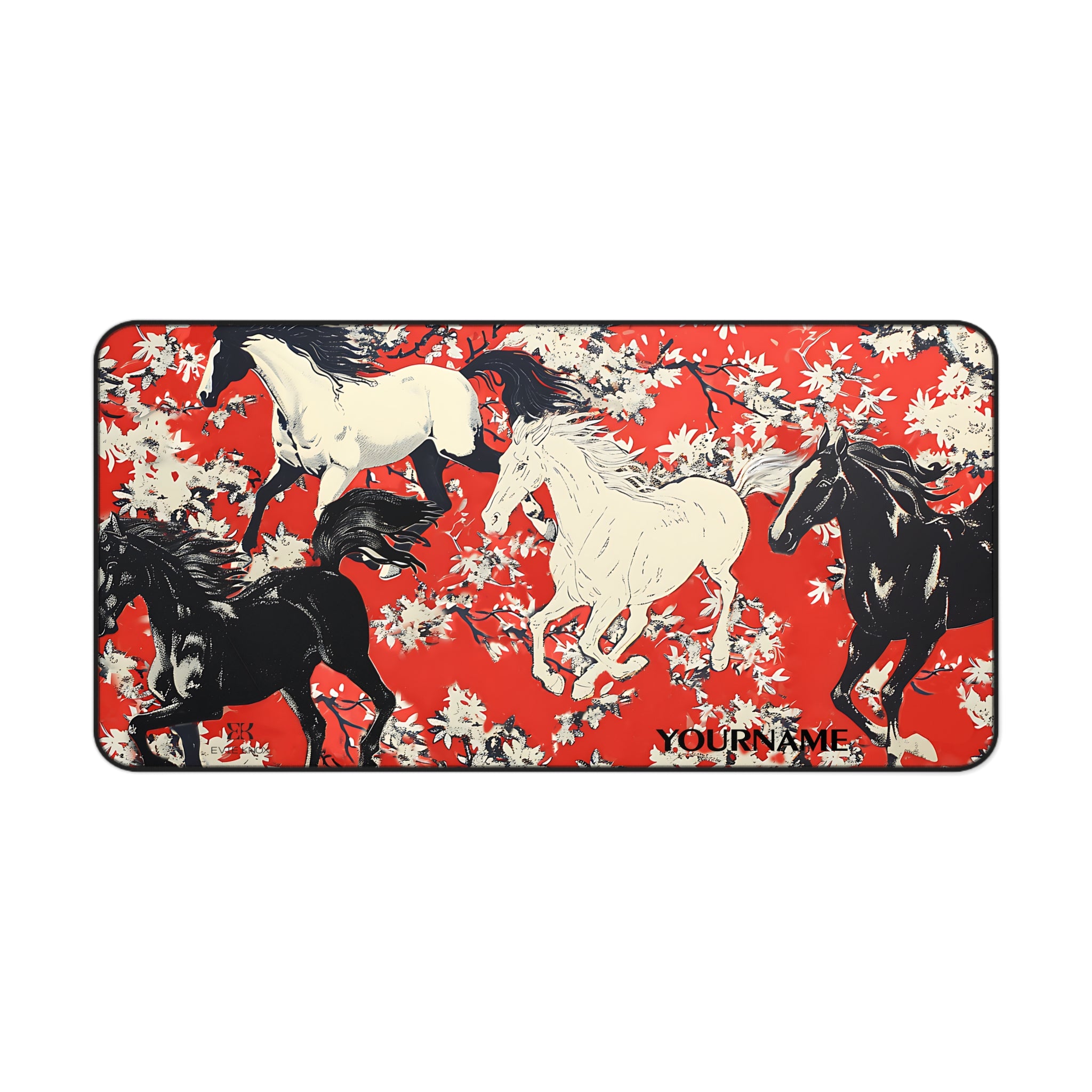 Horse Pattern Desk Mat — Red Floral Equestrian Mouse Pad