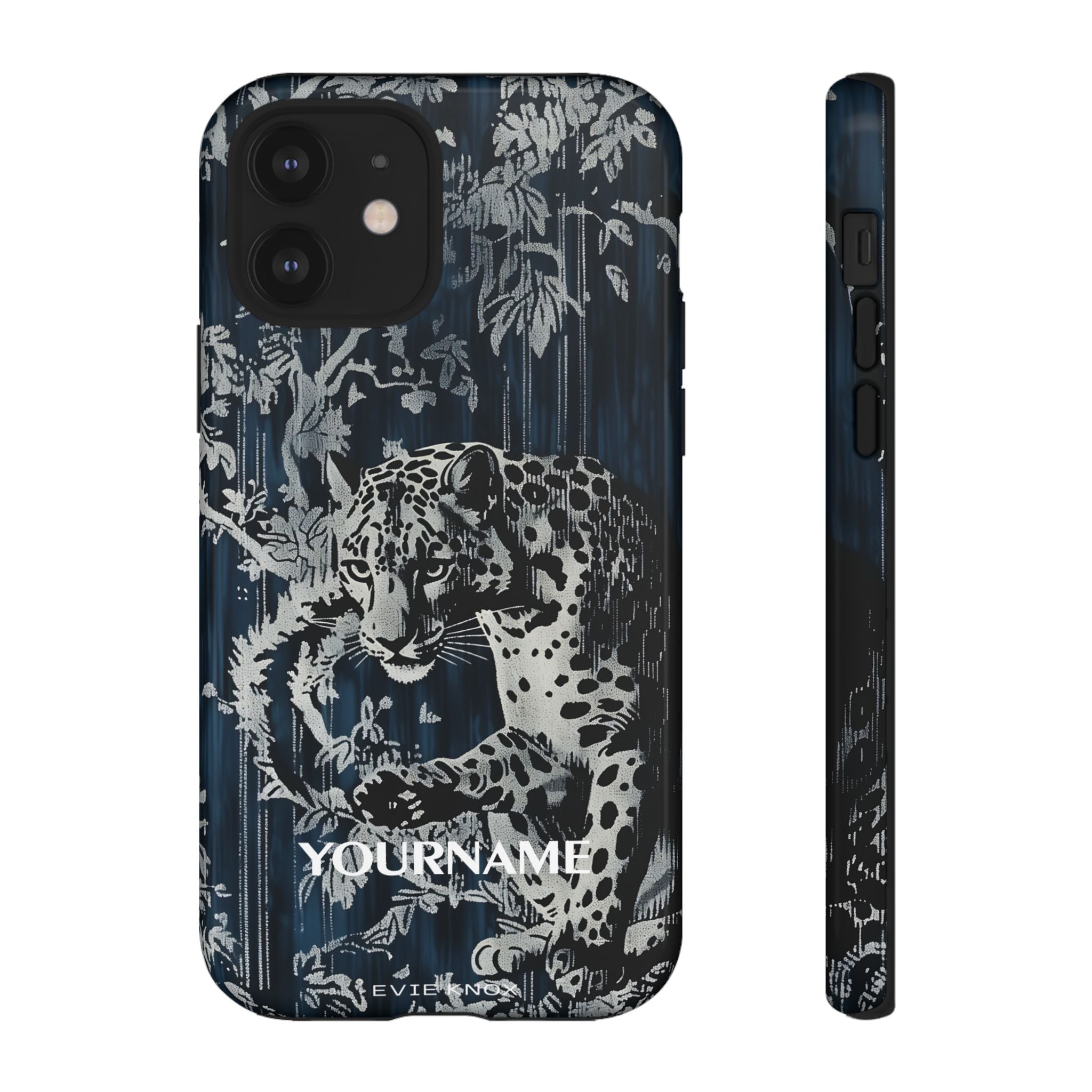 Indigo Leopard Phone Case — Tough Dark Floral iPhone Cover