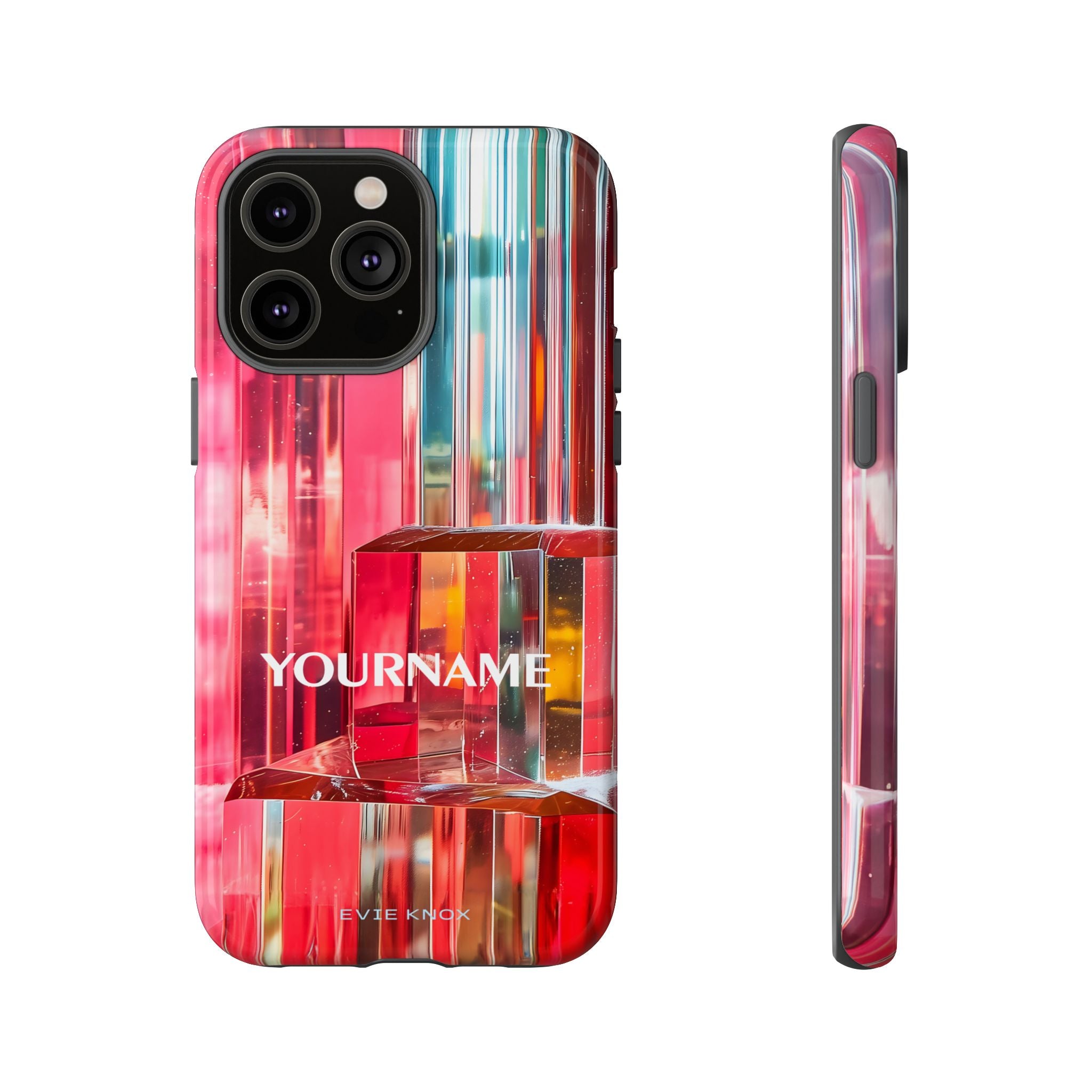 Abstract Prism Tough Phone Case — Red Geometric Crystal Design