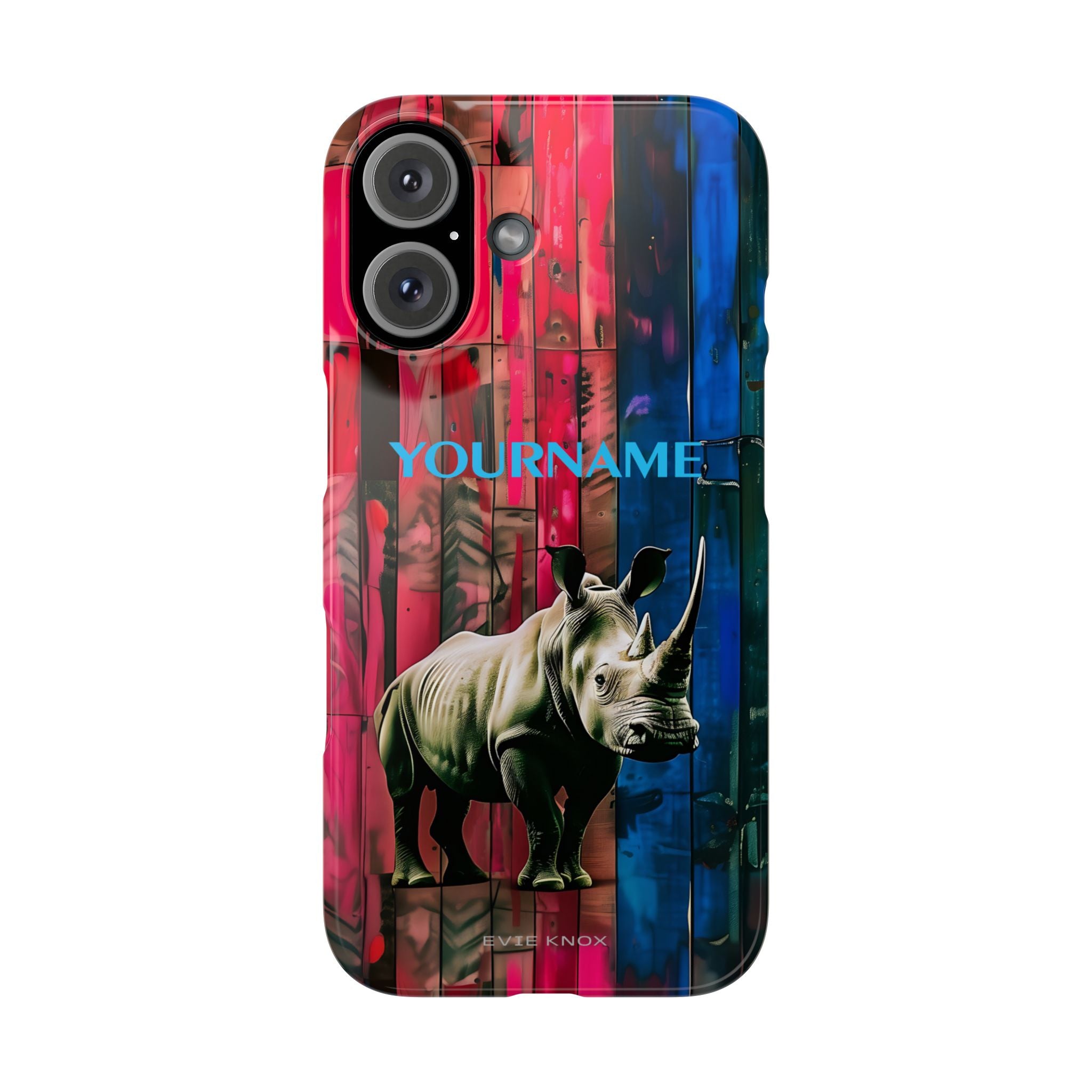 Rhino Pattern Slim Phone Case — Customized Colorful Wood Plank Design