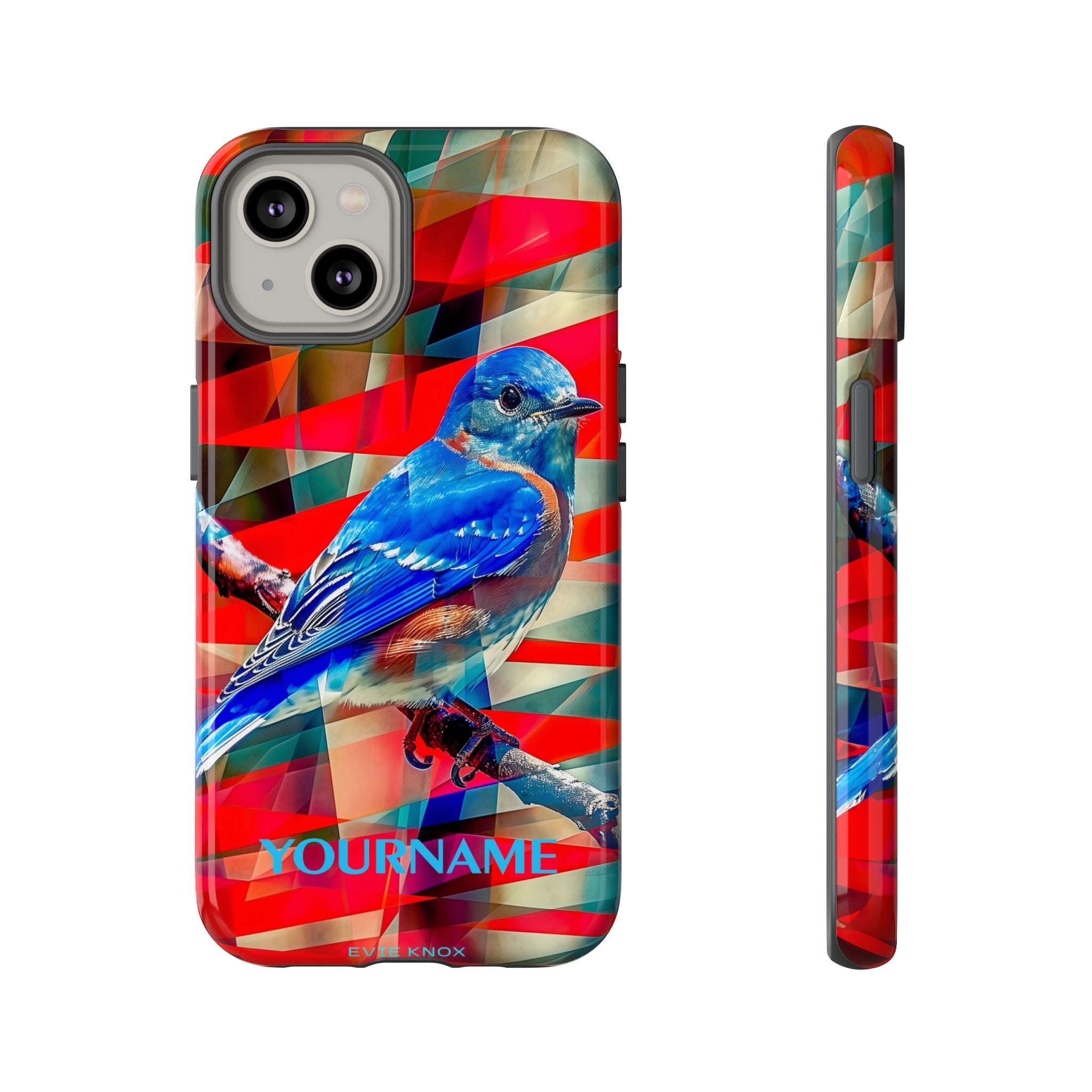 Bluebird Tough Phone Case — Vibrant Geometric Nature Design