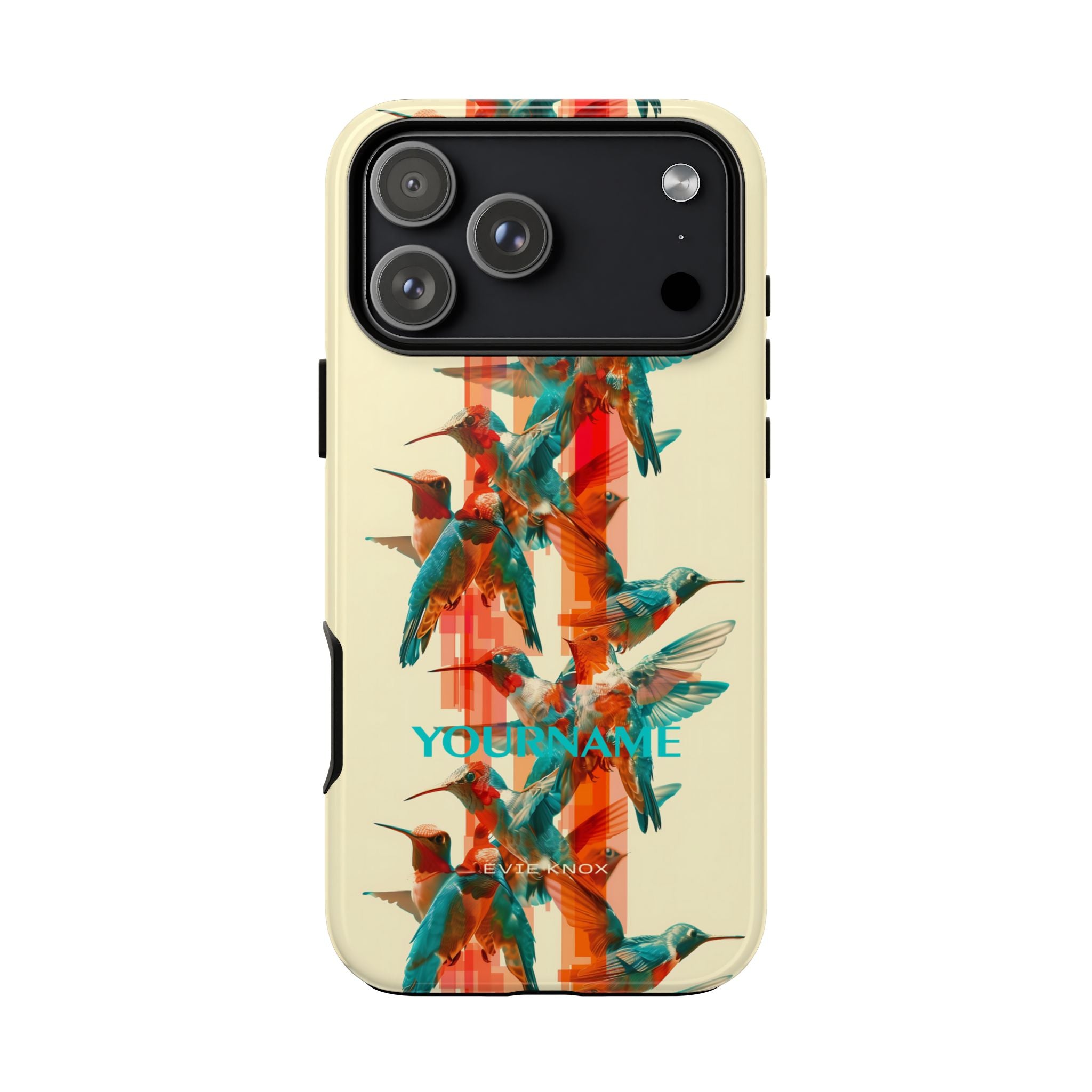 Hummingbird Stripe Tough Phone Case — Retro Teal & Coral Protective Cover