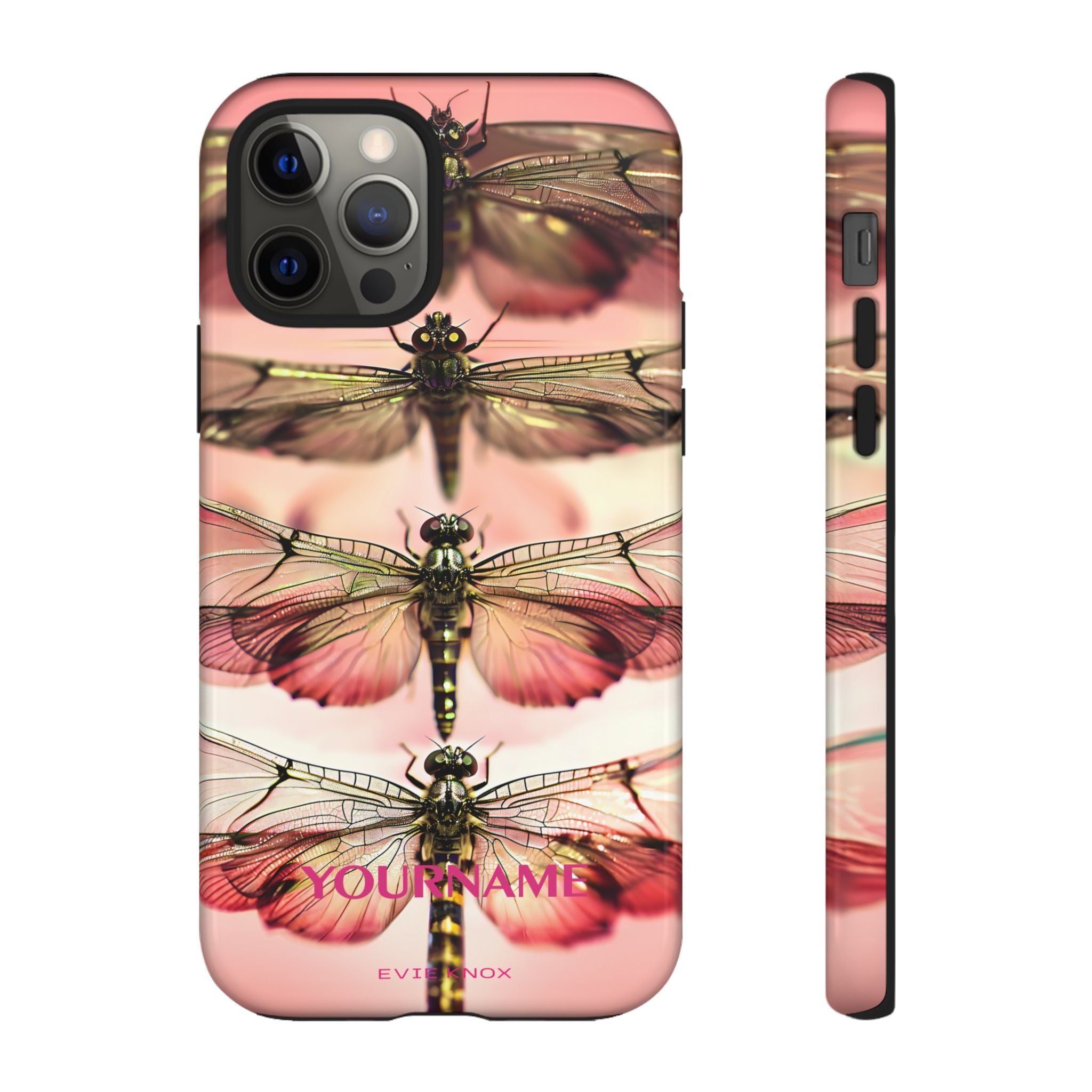Dragonfly Array Tough Phone Case — Pink Floral Insect Art Protective Cover