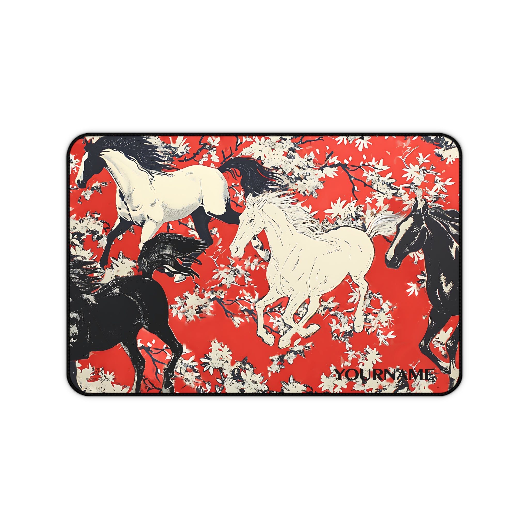 Horse Pattern Desk Mat — Red Floral Equestrian Mouse Pad