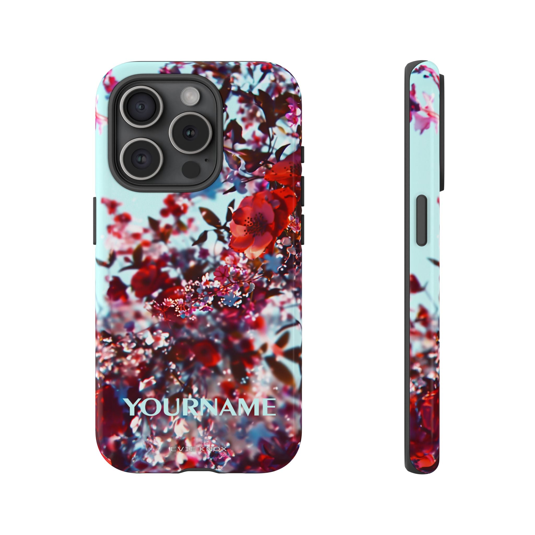 Red Cherry Blossom Floral Tough iPhone Case — Customizable Protective Cover