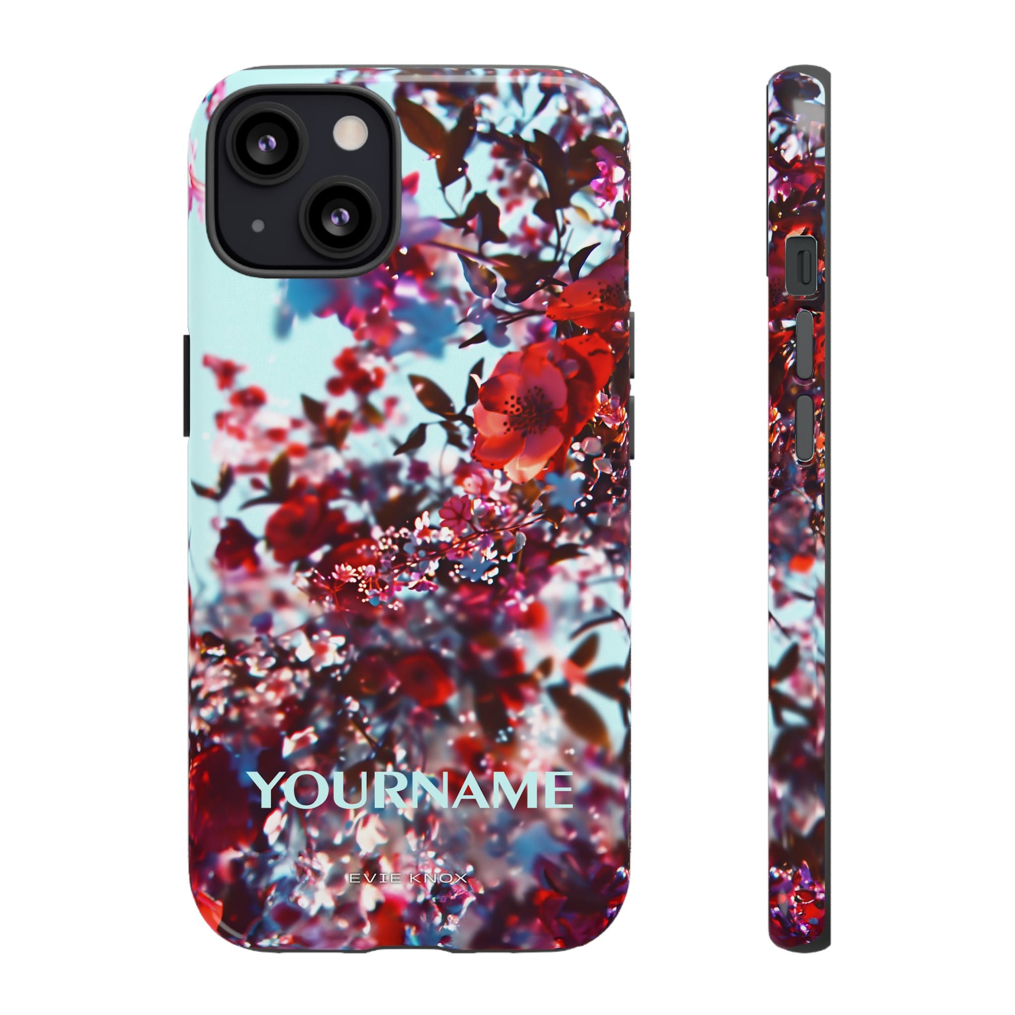 Red Cherry Blossom Floral Tough iPhone Case — Customizable Protective Cover