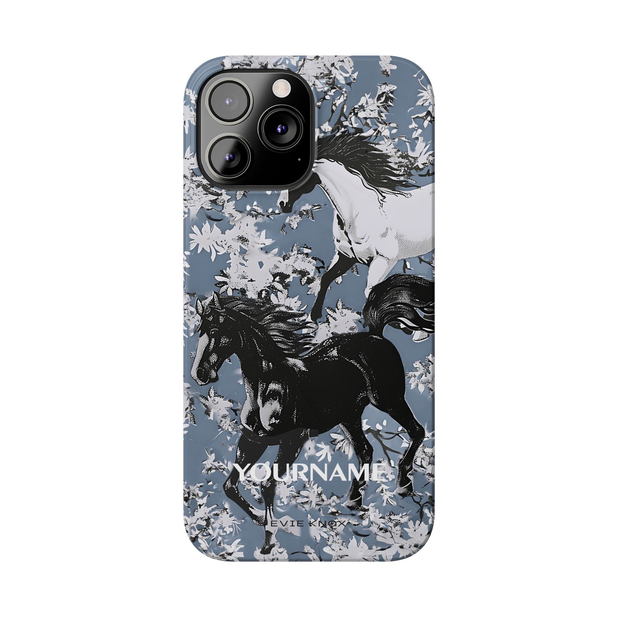 Horses on Dusty Blue Floral Pattern Slim Phone Case - Personalizable iPhone Case