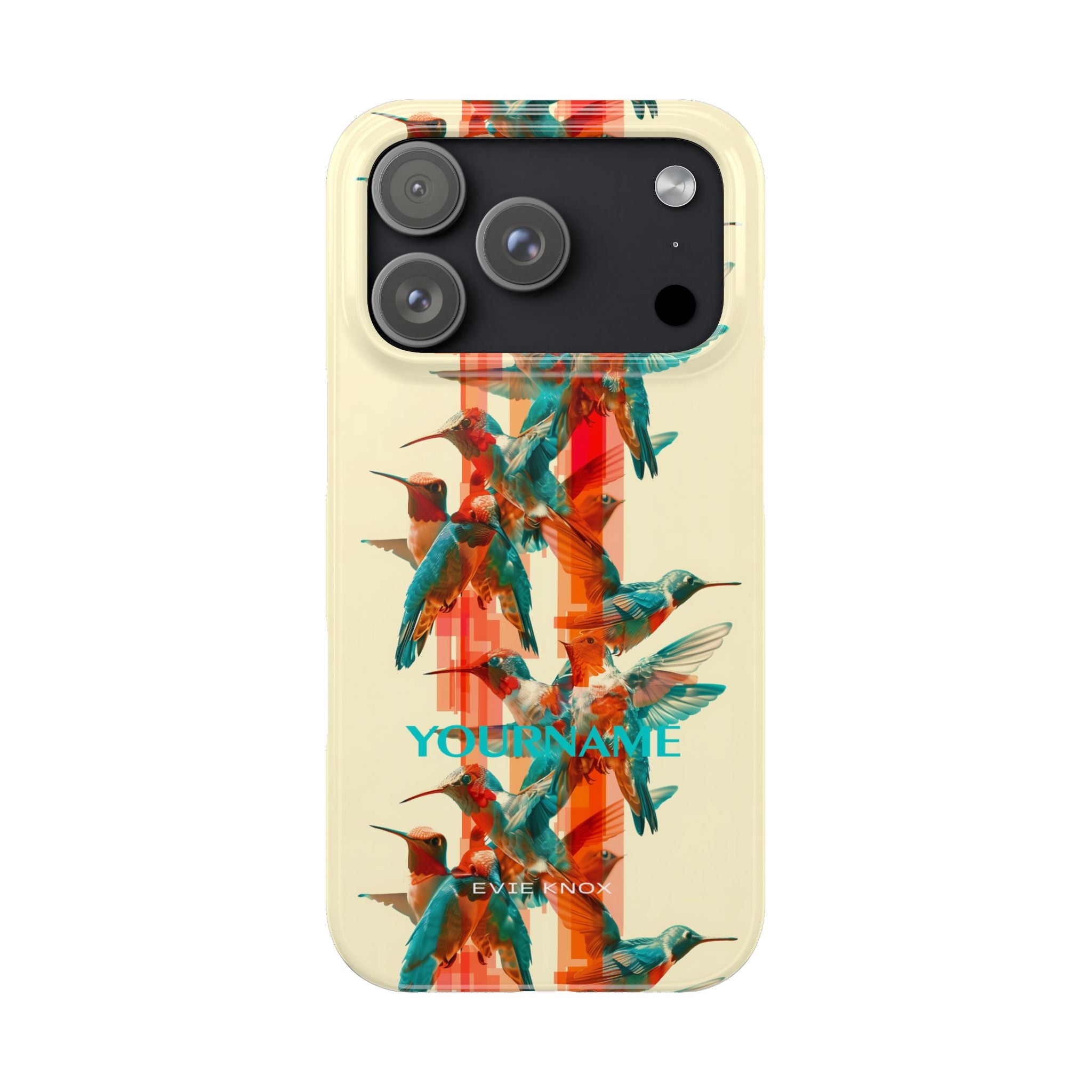 Hummingbird Stripe Slim Phone Case — Retro Teal & Coral Protective Cover
