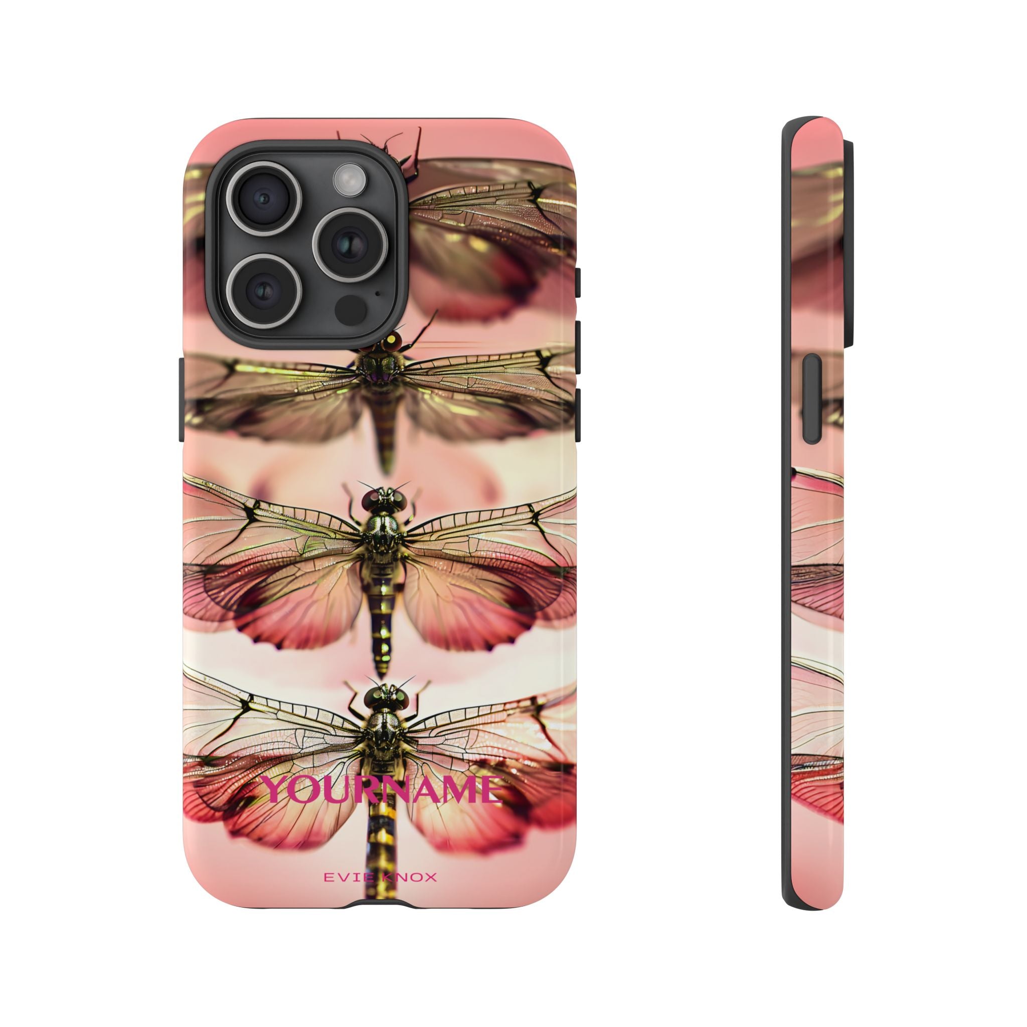 Dragonfly Array Tough Phone Case — Pink Floral Insect Art Protective Cover