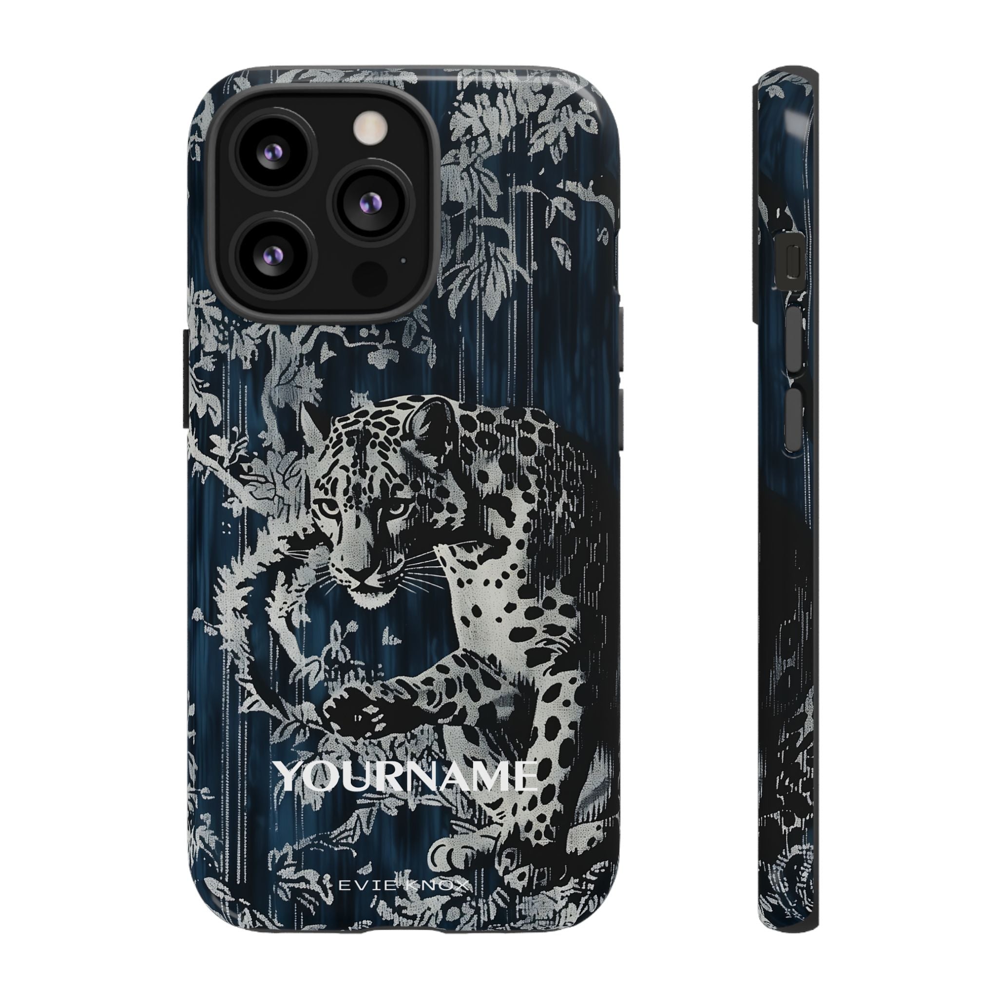 Indigo Leopard Phone Case — Tough Dark Floral iPhone Cover
