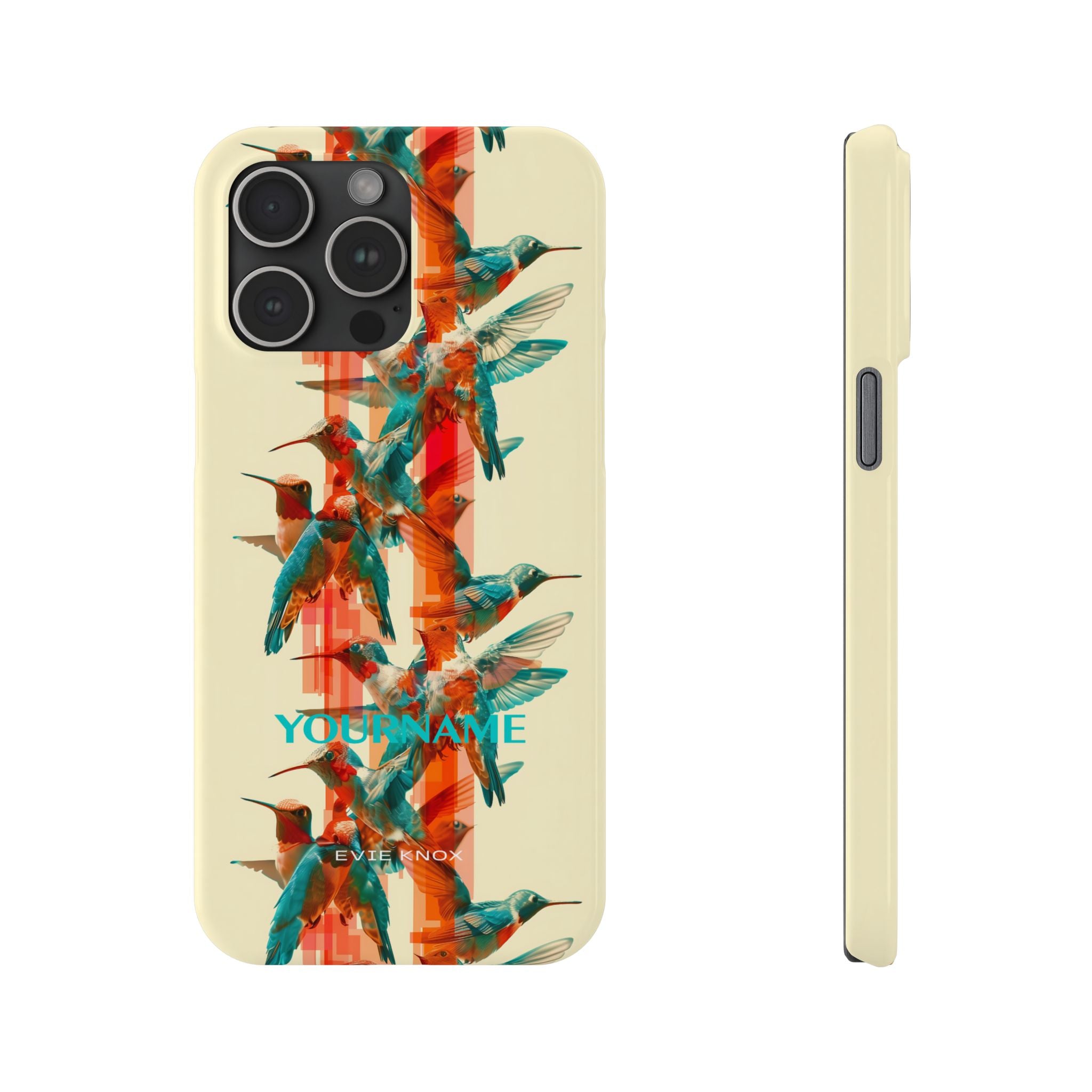 Hummingbird Stripe Slim Phone Case — Retro Teal & Coral Protective Cover