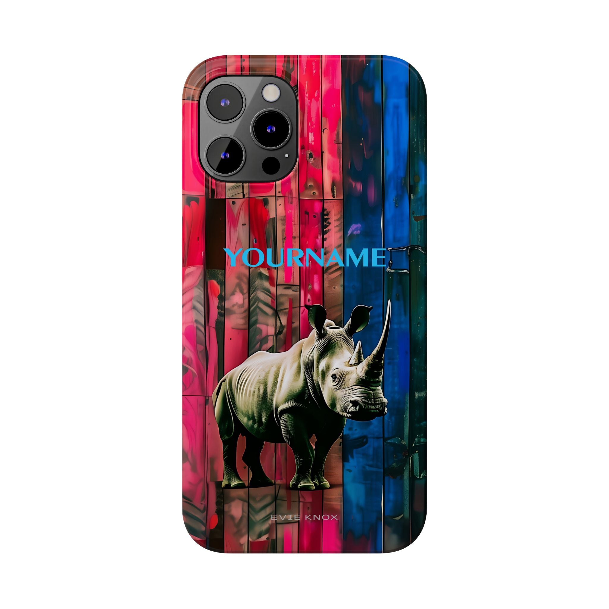 Rhino Pattern Slim Phone Case — Customized Colorful Wood Plank Design