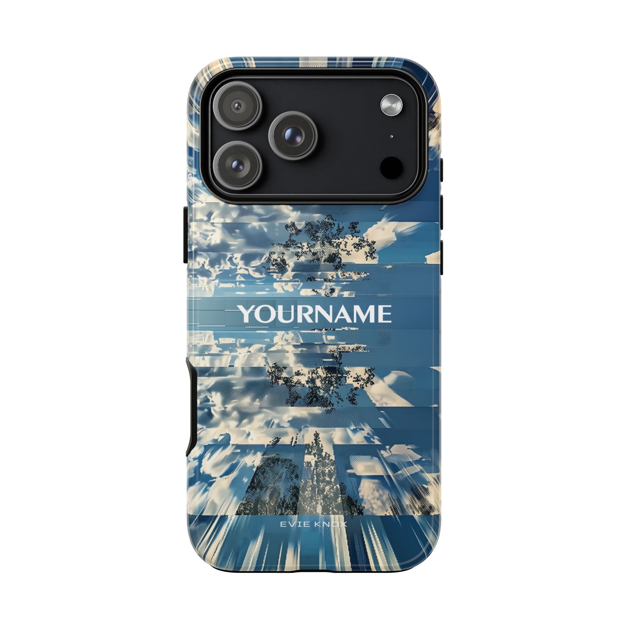 Abstract Prismatic Blue Sky Tough Phone Case — Glitch Cloudscape Design