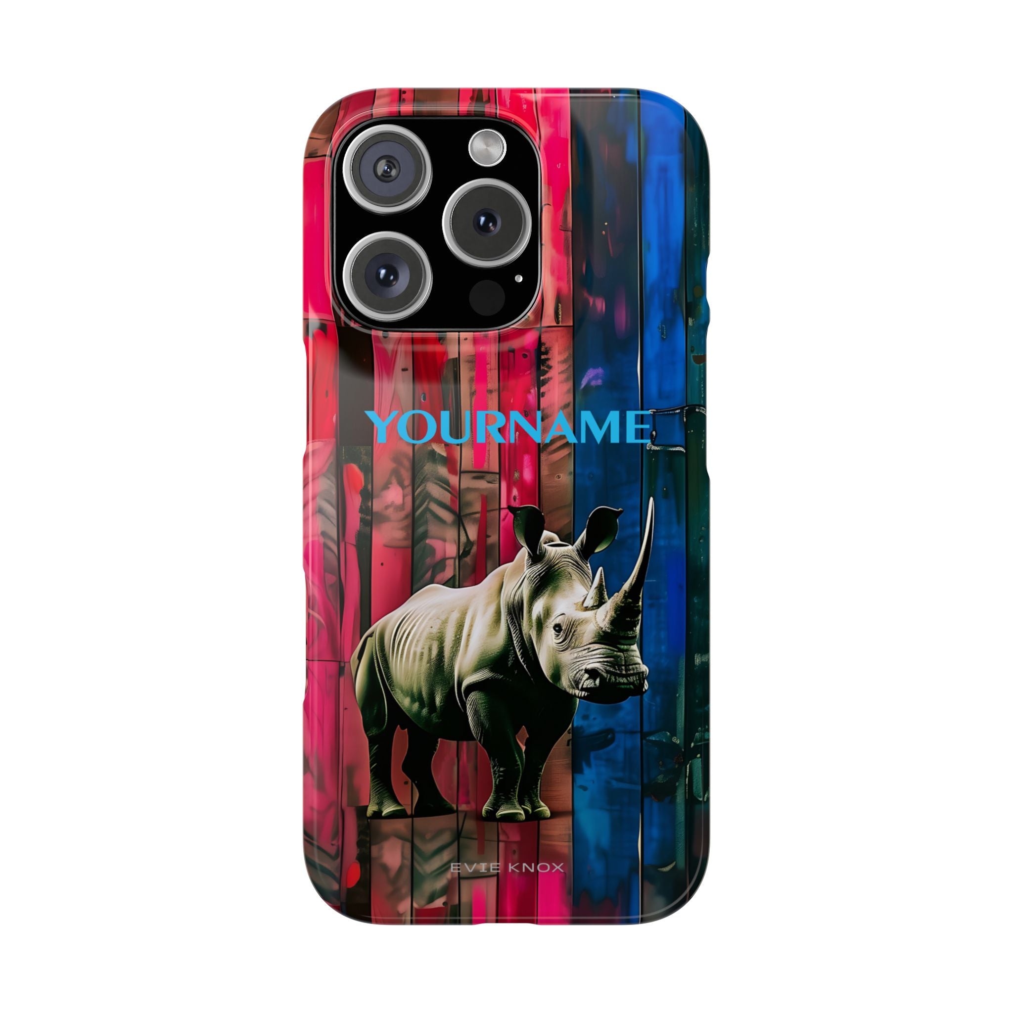 Rhino Pattern Slim Phone Case — Customized Colorful Wood Plank Design