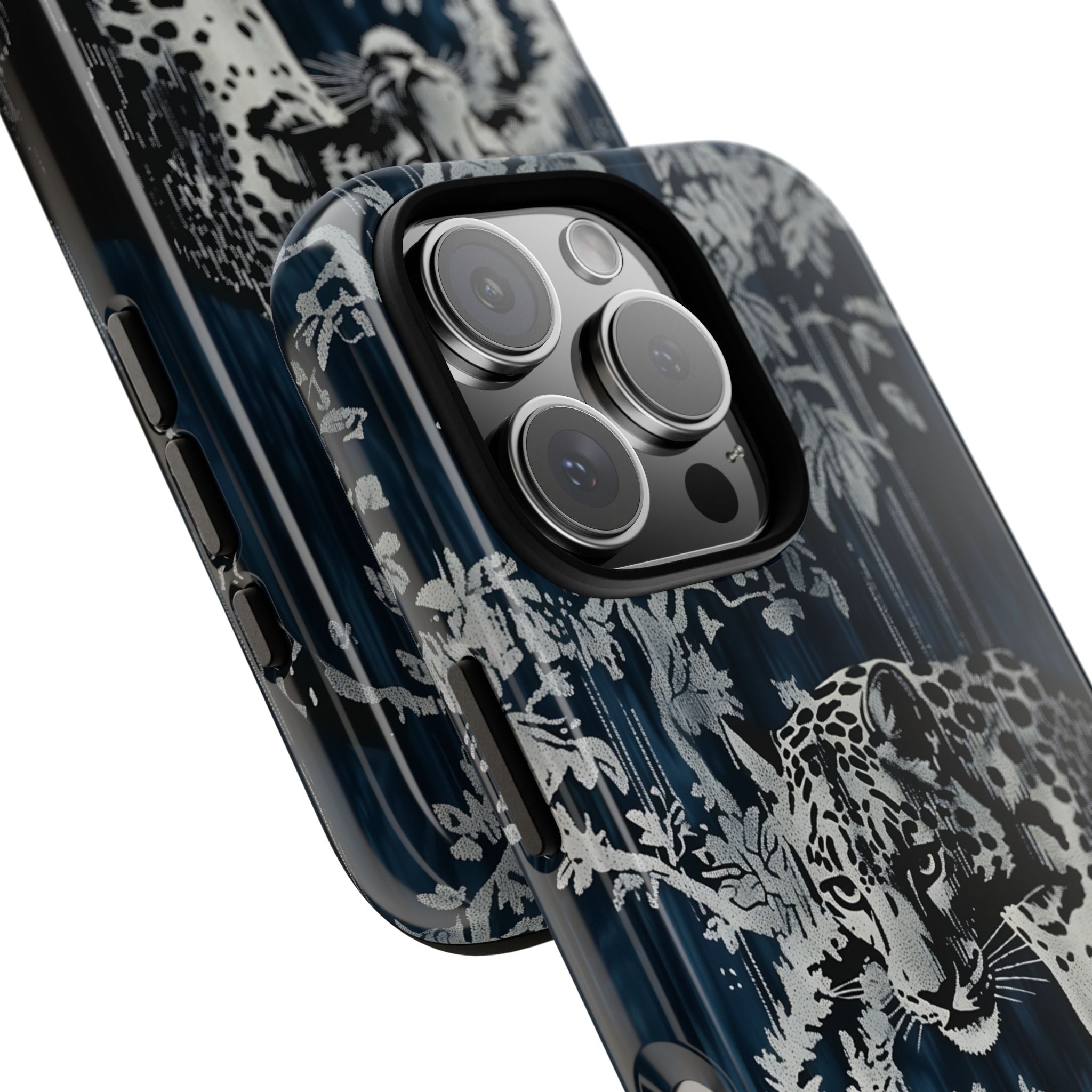 Indigo Leopard Phone Case — Tough Dark Floral iPhone Cover
